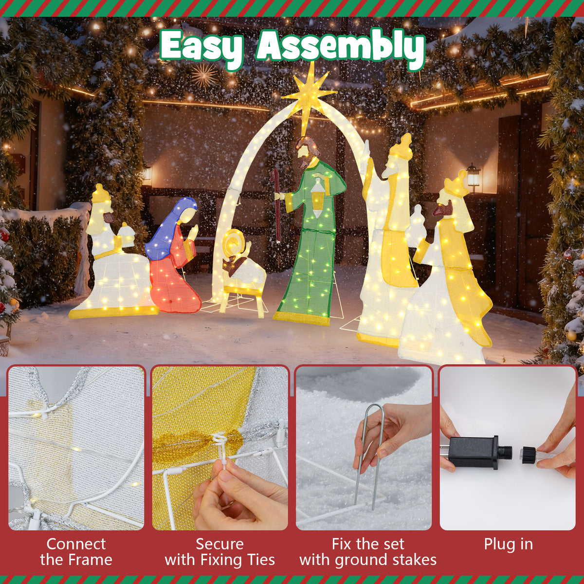 7 Pieces Lighted Nativity Scene with 310 Warm White LED Lights-Christmas Decorations & Accessories-DECOROLALA