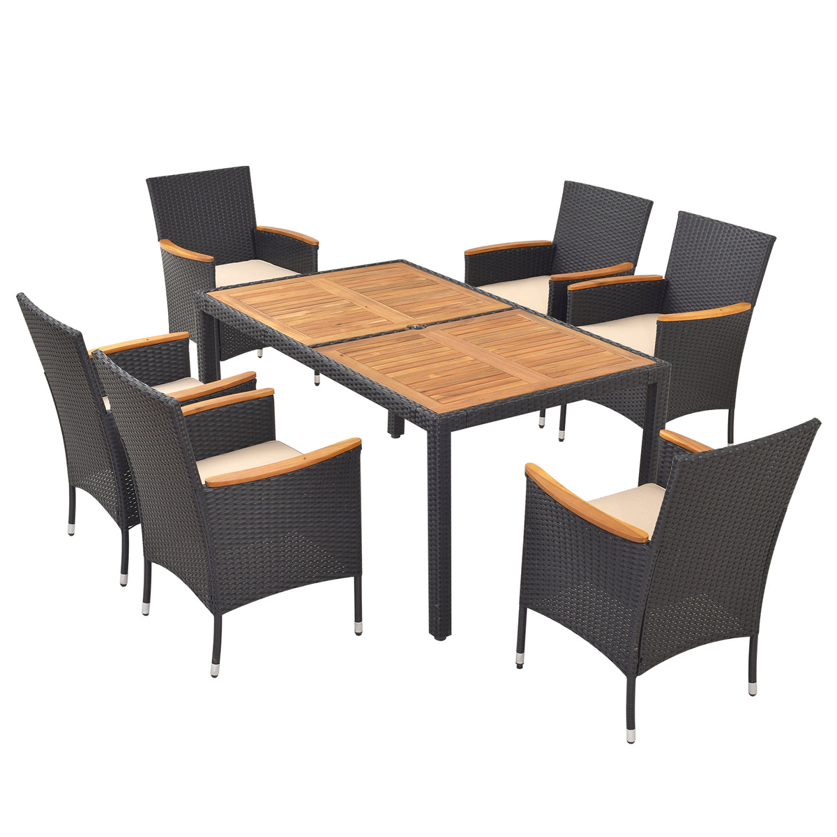 7 Pieces Outdoor Dining Set with Umbrella Hole for Backyard-Patio Dining Sets-DECOROLALA