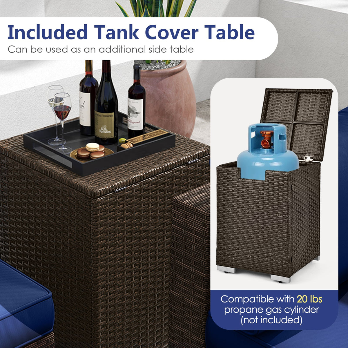 7 Pieces Outdoor Furniture Set with 32 Inch Fire Pit Table and Propane Tank Cover-Navy-Patio Furniture Sets-DECOROLALA