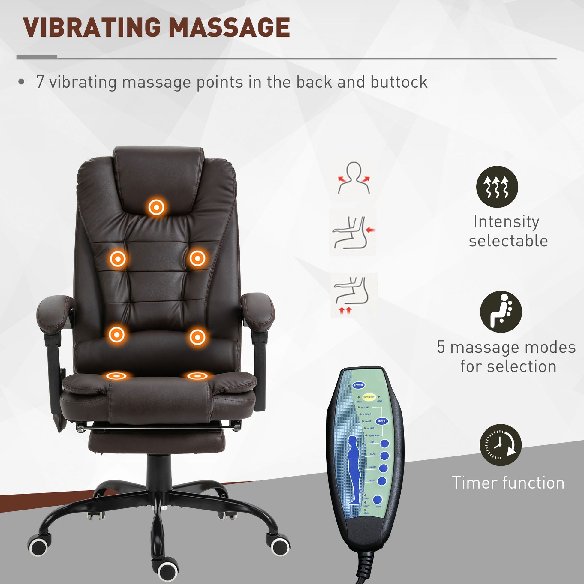 7-Point Vibrating Massage Chair - Reclining Brown-DECOROLALA
