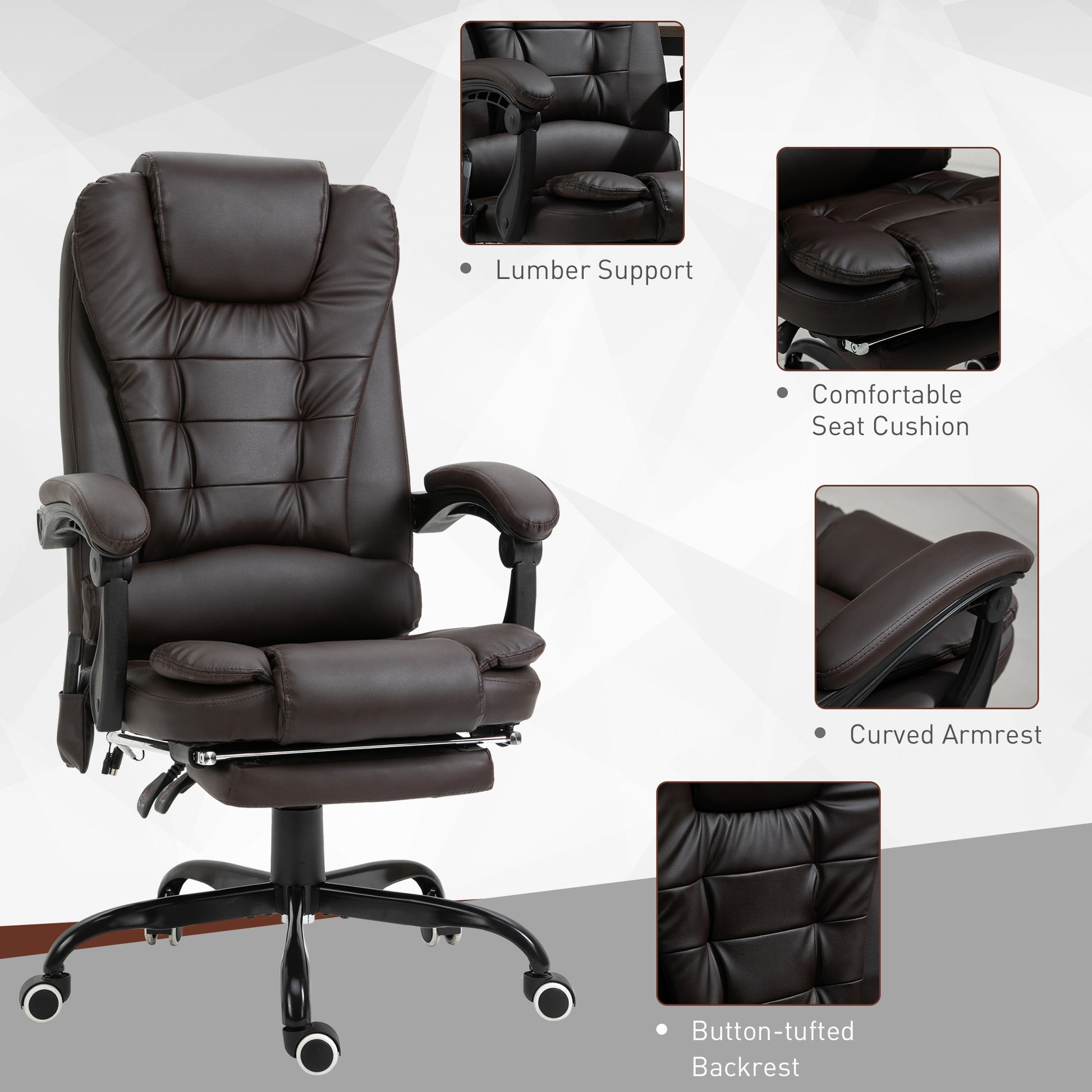 7-Point Vibrating Massage Chair - Reclining Brown-DECOROLALA