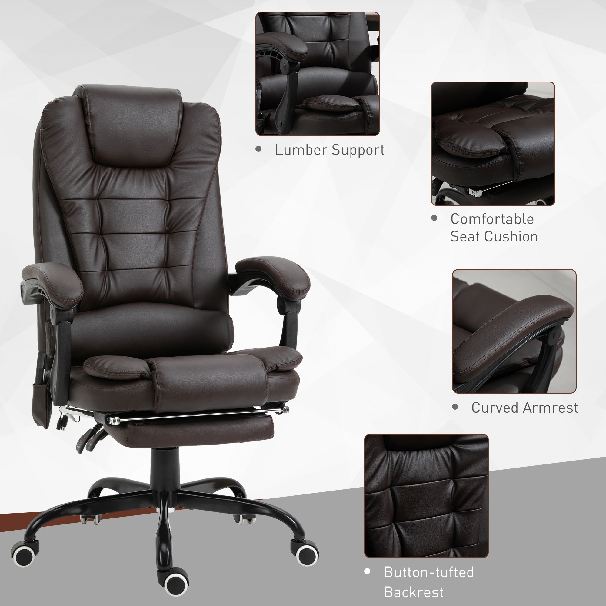7-Point Vibrating Massage Chair - Reclining Brown-DECOROLALA