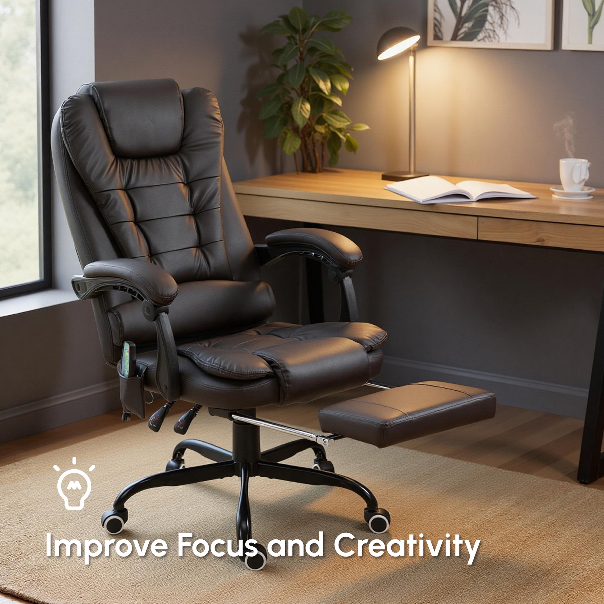 7-Point Vibrating Massage Chair - Reclining Brown-DECOROLALA