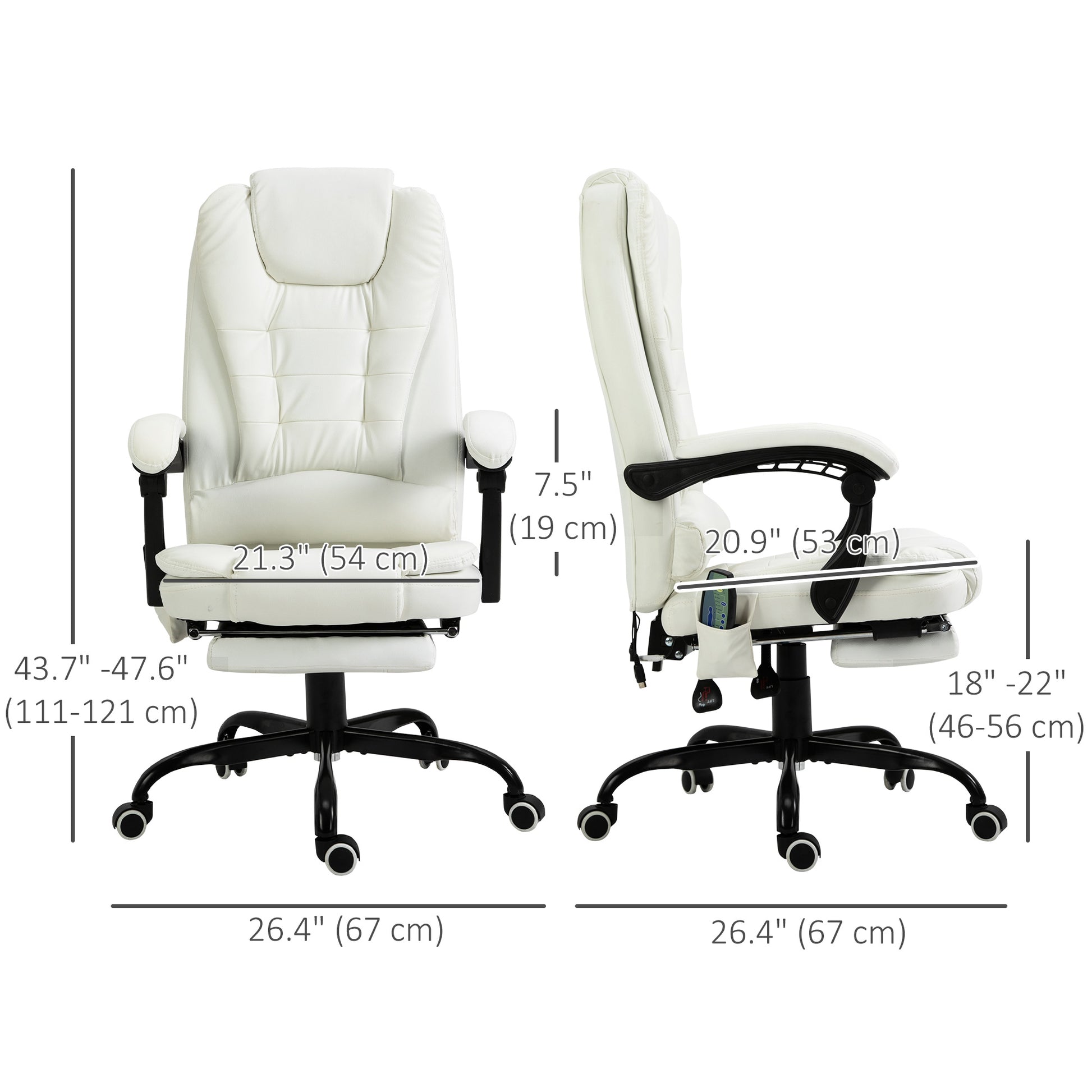 7-Point Vibrating Massage Office Chair - White-DECOROLALA