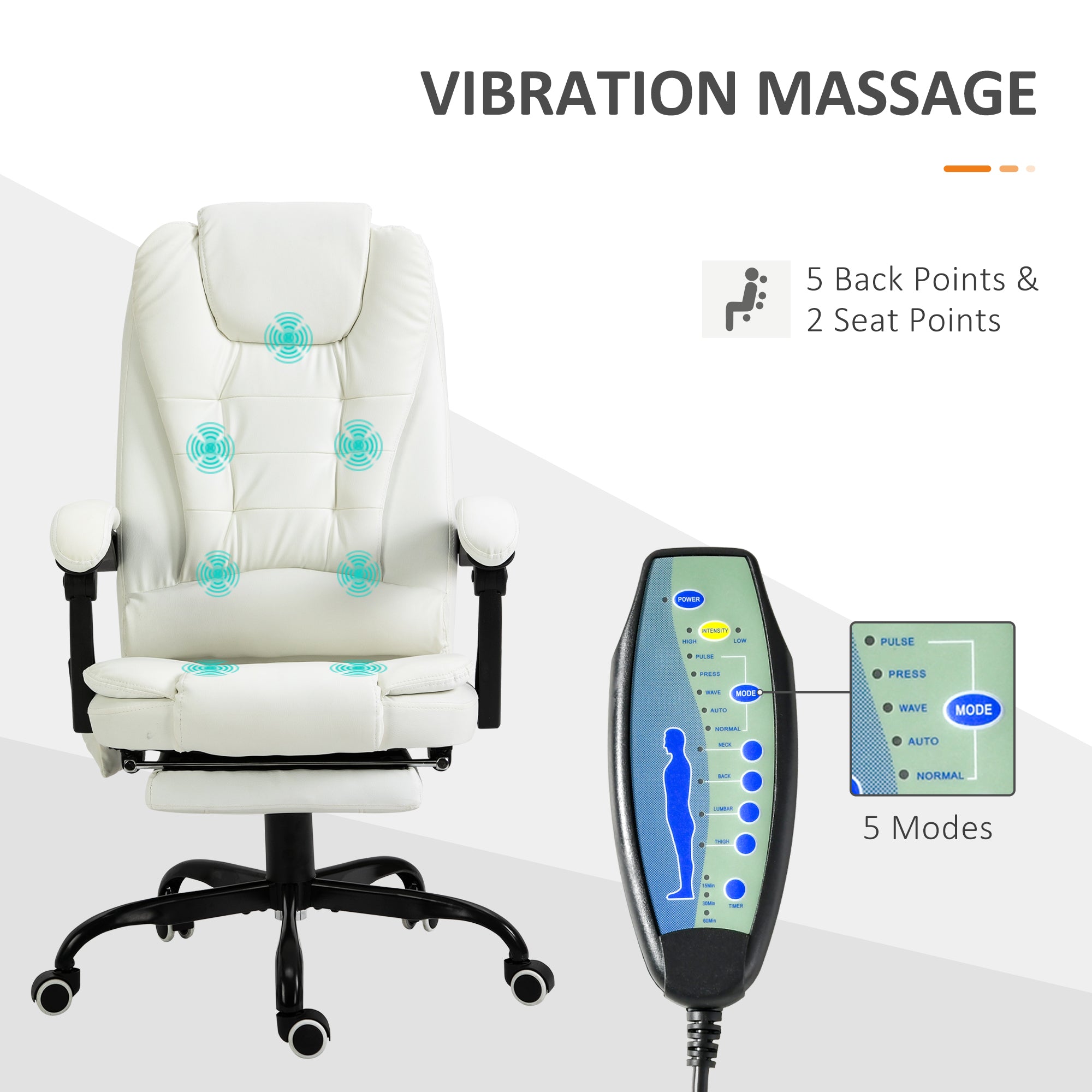 7-Point Vibrating Massage Office Chair - White-DECOROLALA