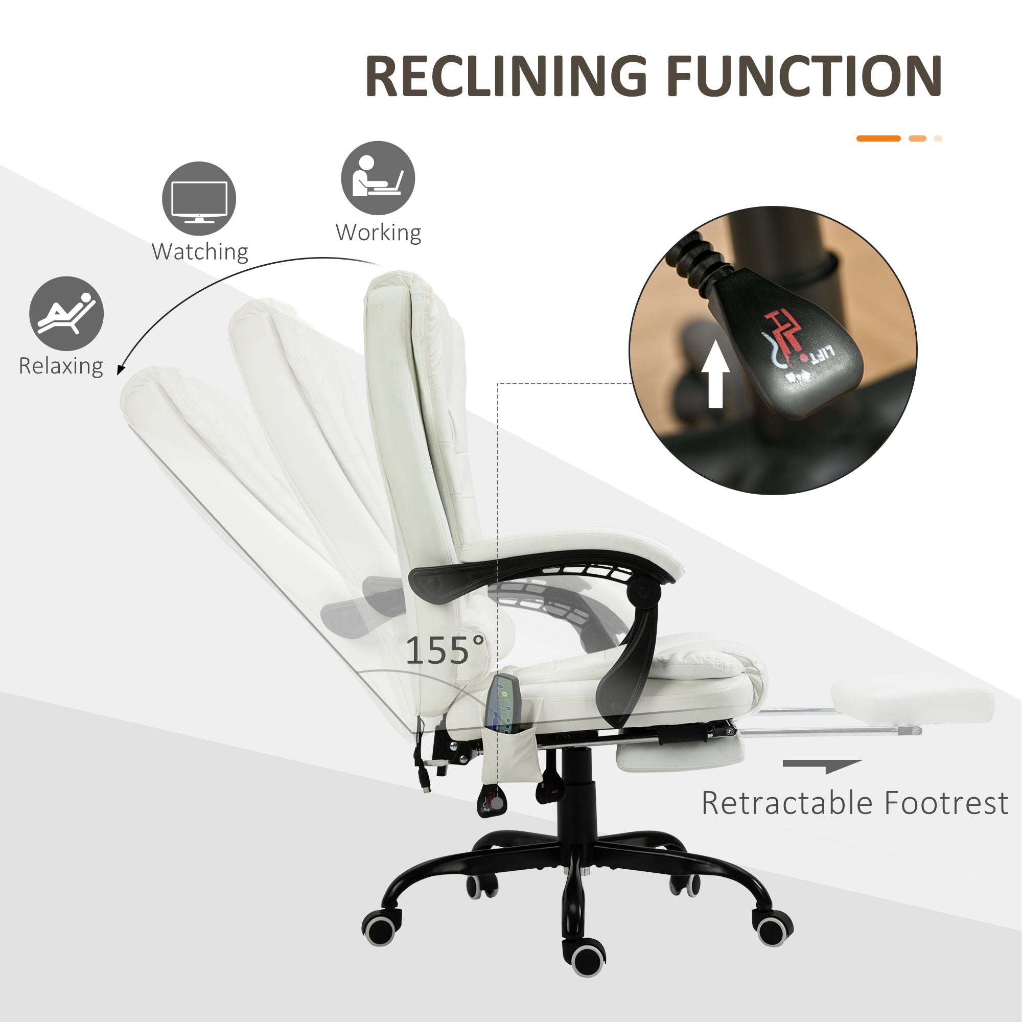 7-Point Vibrating Massage Office Chair - White-DECOROLALA