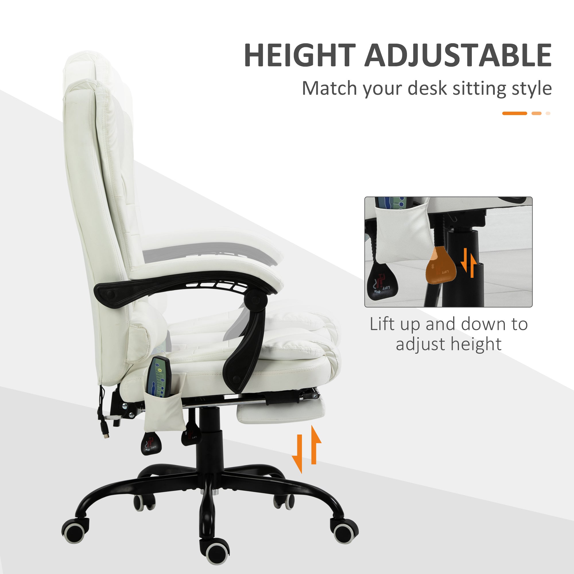 7-Point Vibrating Massage Office Chair - White-DECOROLALA