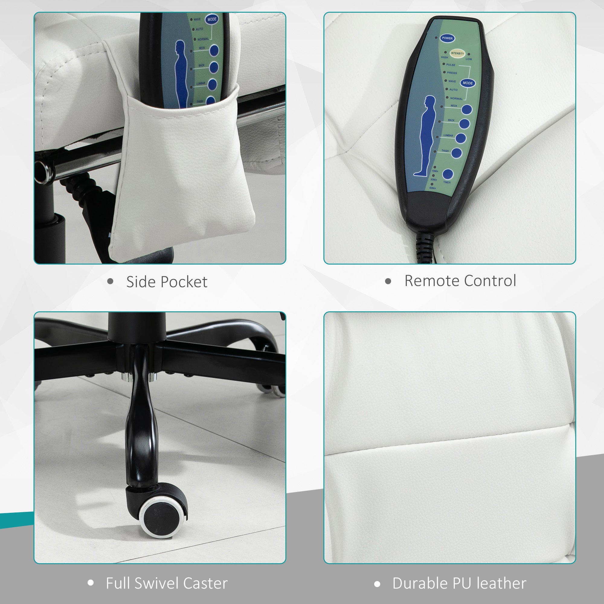 7-Point Vibrating Massage Office Chair - White-DECOROLALA
