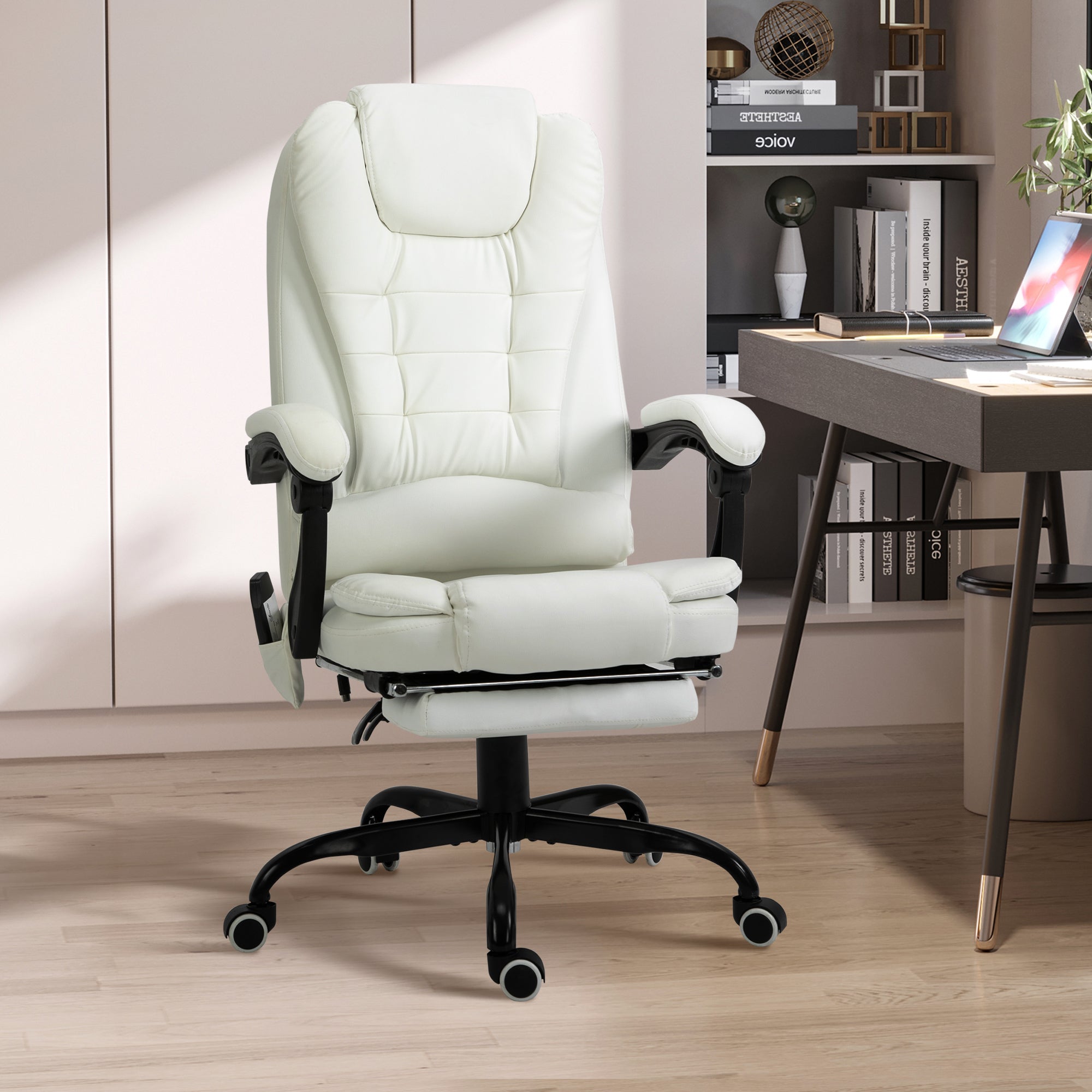 7-Point Vibrating Massage Office Chair - White-DECOROLALA