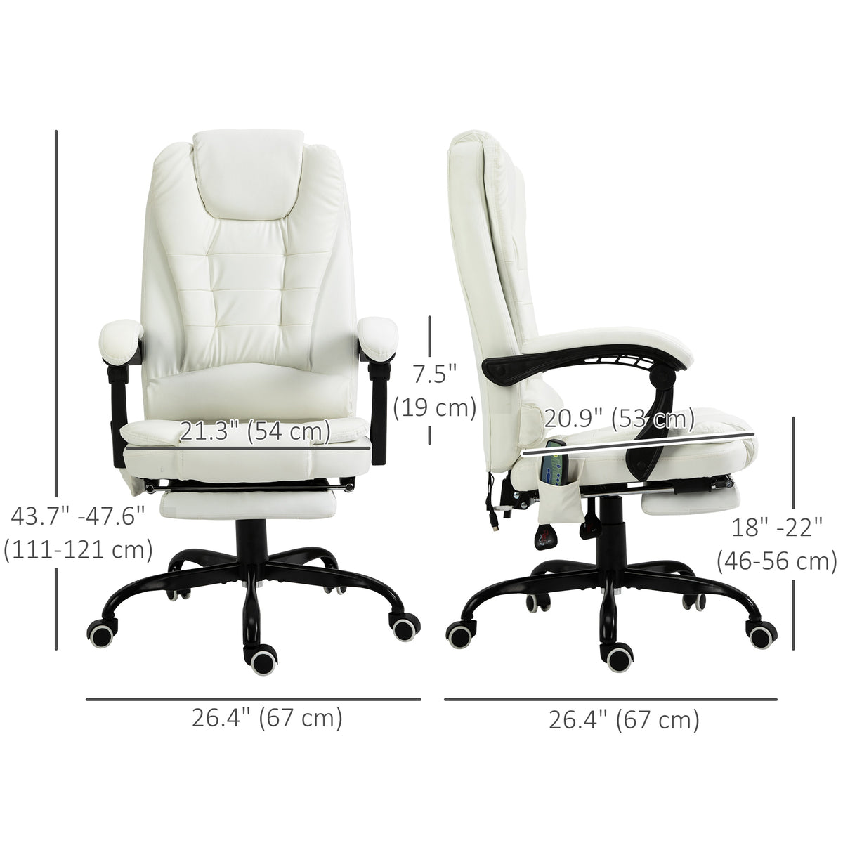 7-Point Vibrating Massage Office Chair - White-Massage Chairs-DECOROLALA