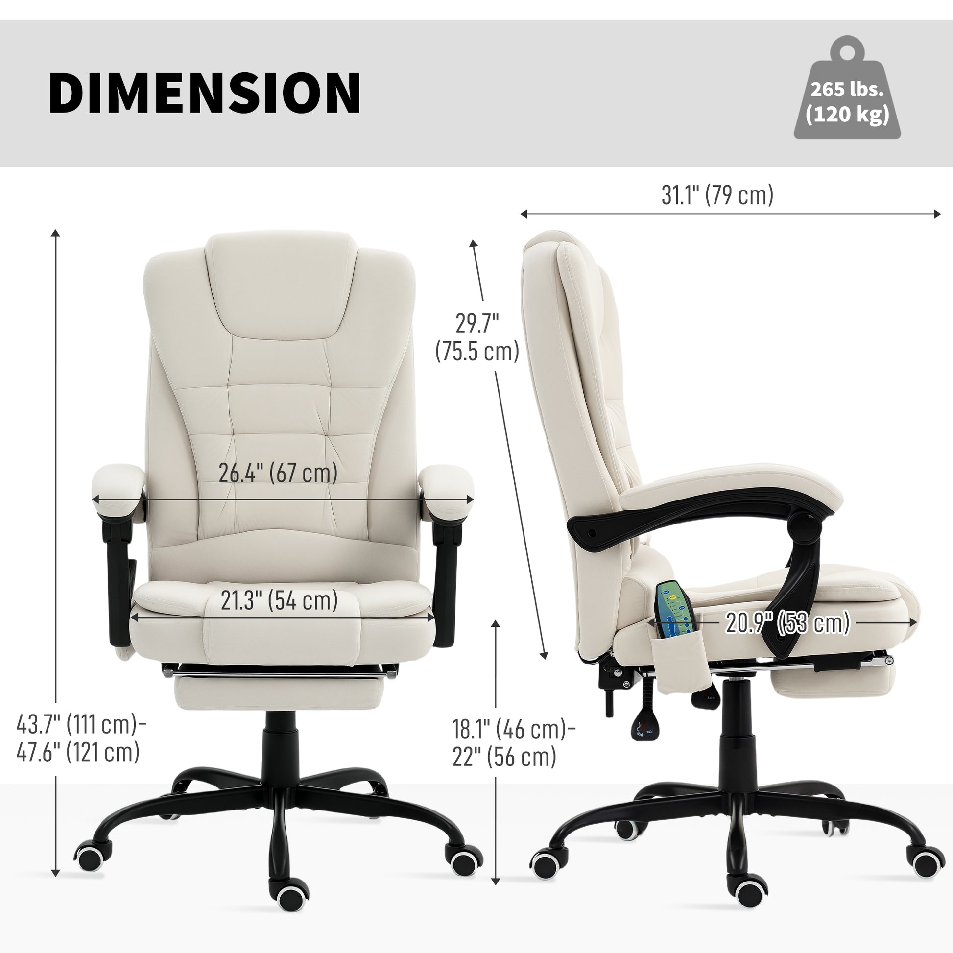 7-Point Vibrating Massage Office Chair with Footrest - Beige-DECOROLALA