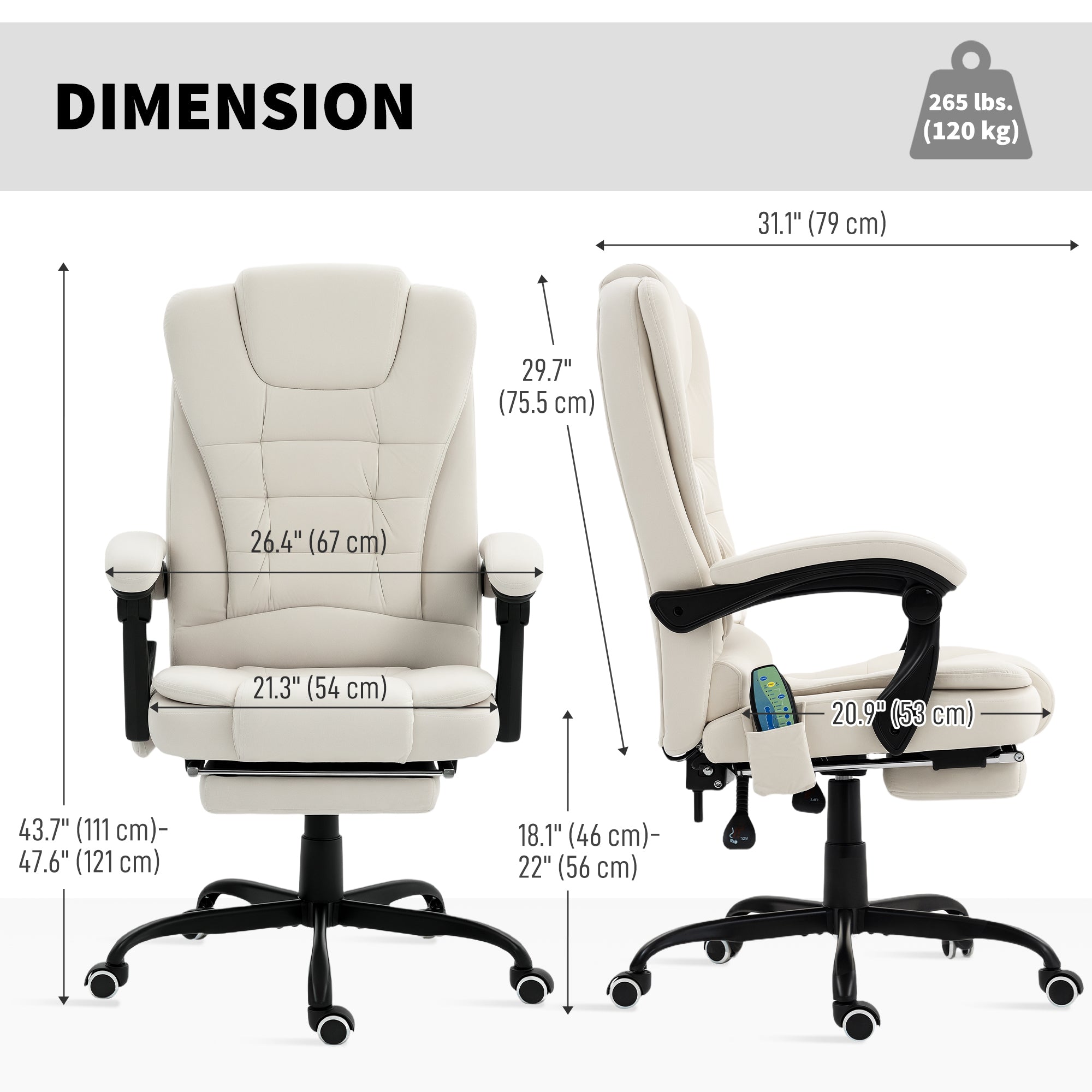 7-Point Vibrating Massage Office Chair with Footrest - Beige-DECOROLALA