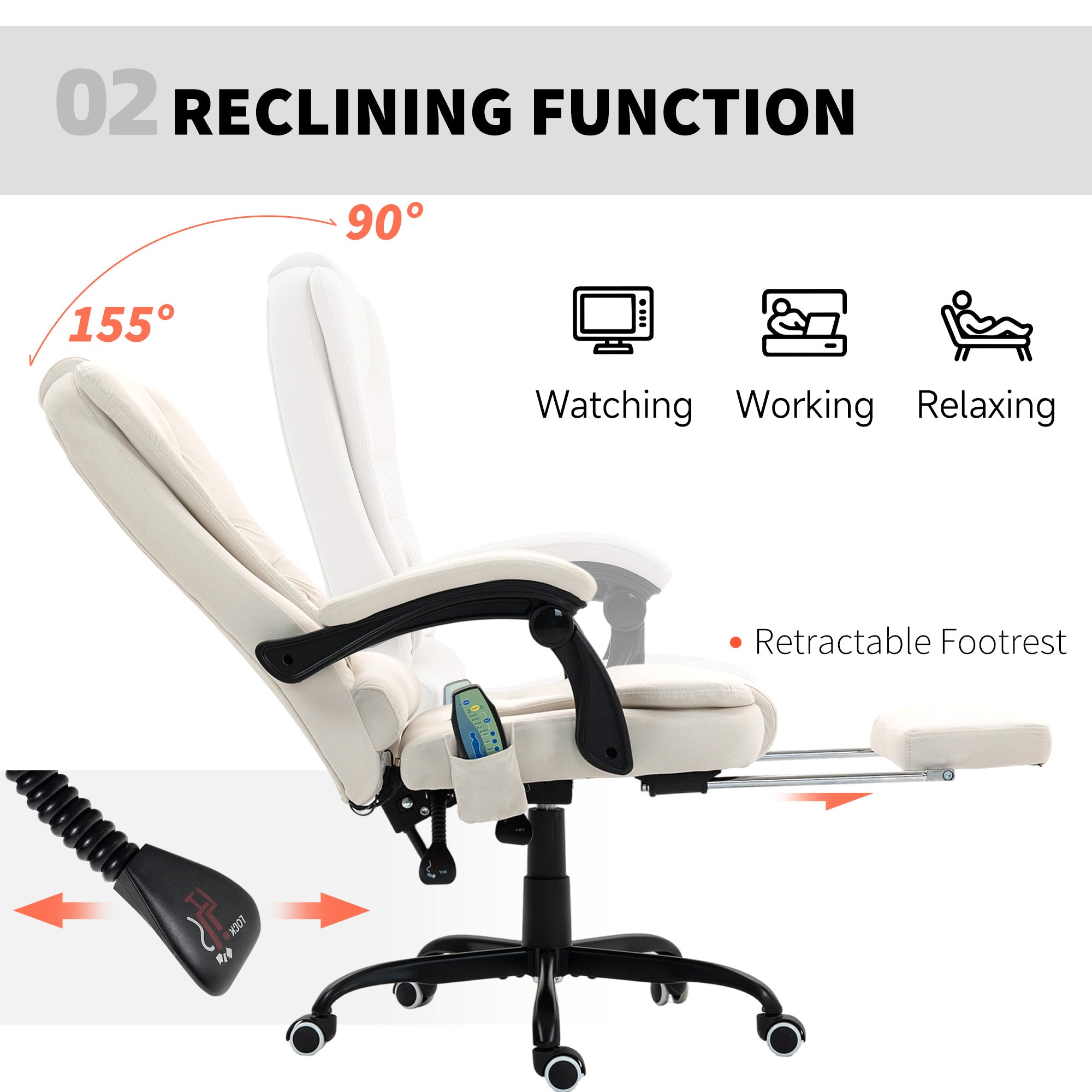 7-Point Vibrating Massage Office Chair with Footrest - Beige-DECOROLALA