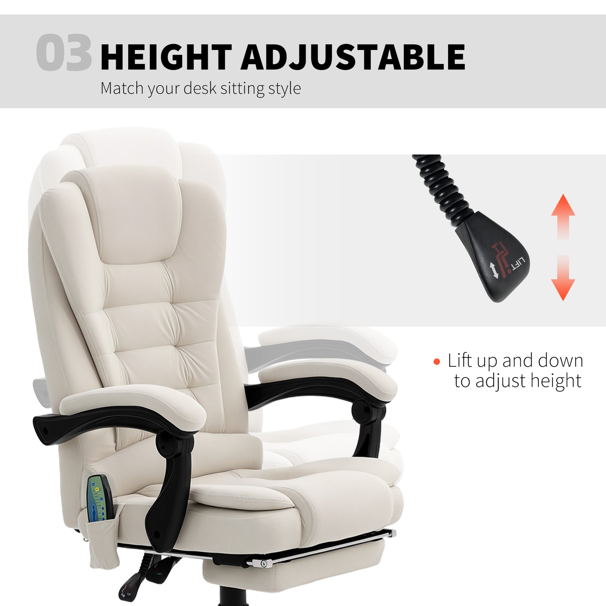 7-Point Vibrating Massage Office Chair with Footrest - Beige-DECOROLALA