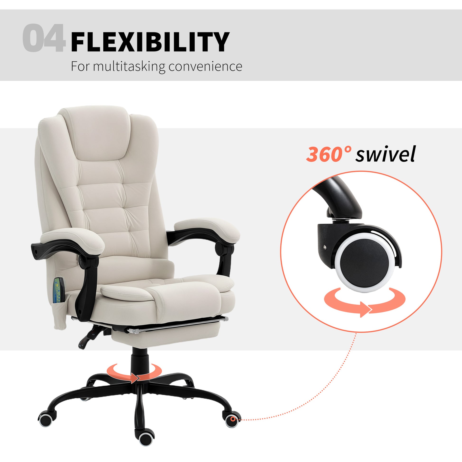 7-Point Vibrating Massage Office Chair with Footrest - Beige-DECOROLALA