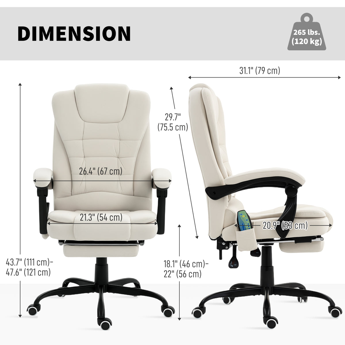 7-Point Vibrating Massage Office Chair with Footrest - Beige-Massage Chairs-DECOROLALA
