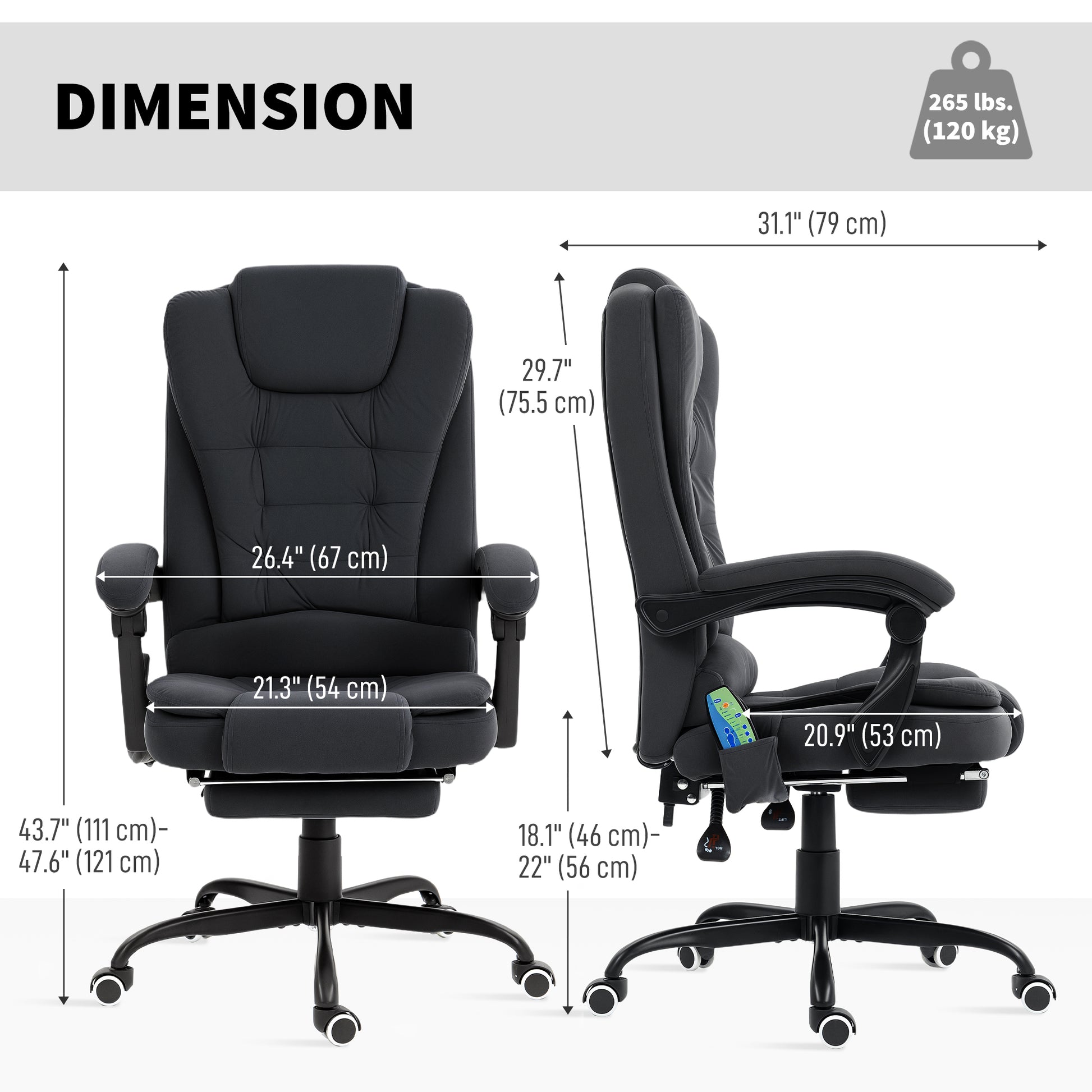 7-Point Vibrating Massage Office Chair with Footrest - Black-DECOROLALA