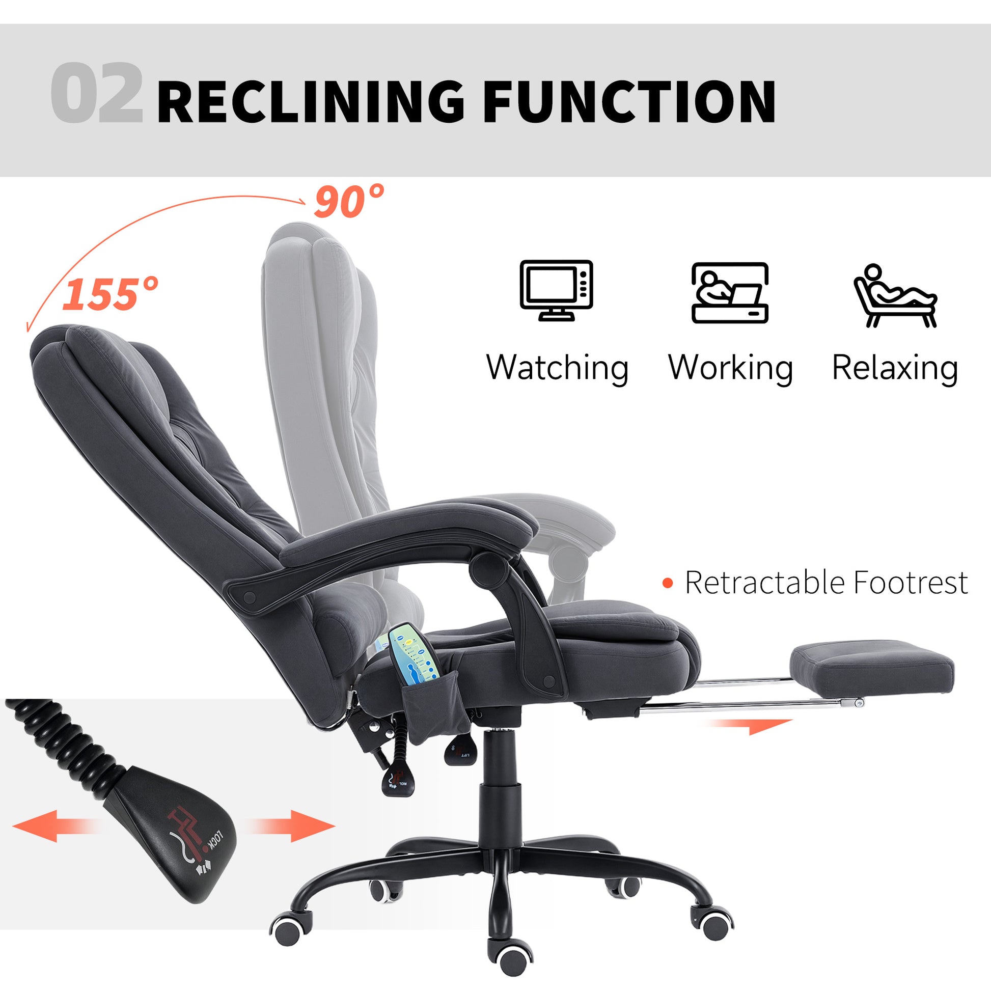 7-Point Vibrating Massage Office Chair with Footrest - Black-DECOROLALA