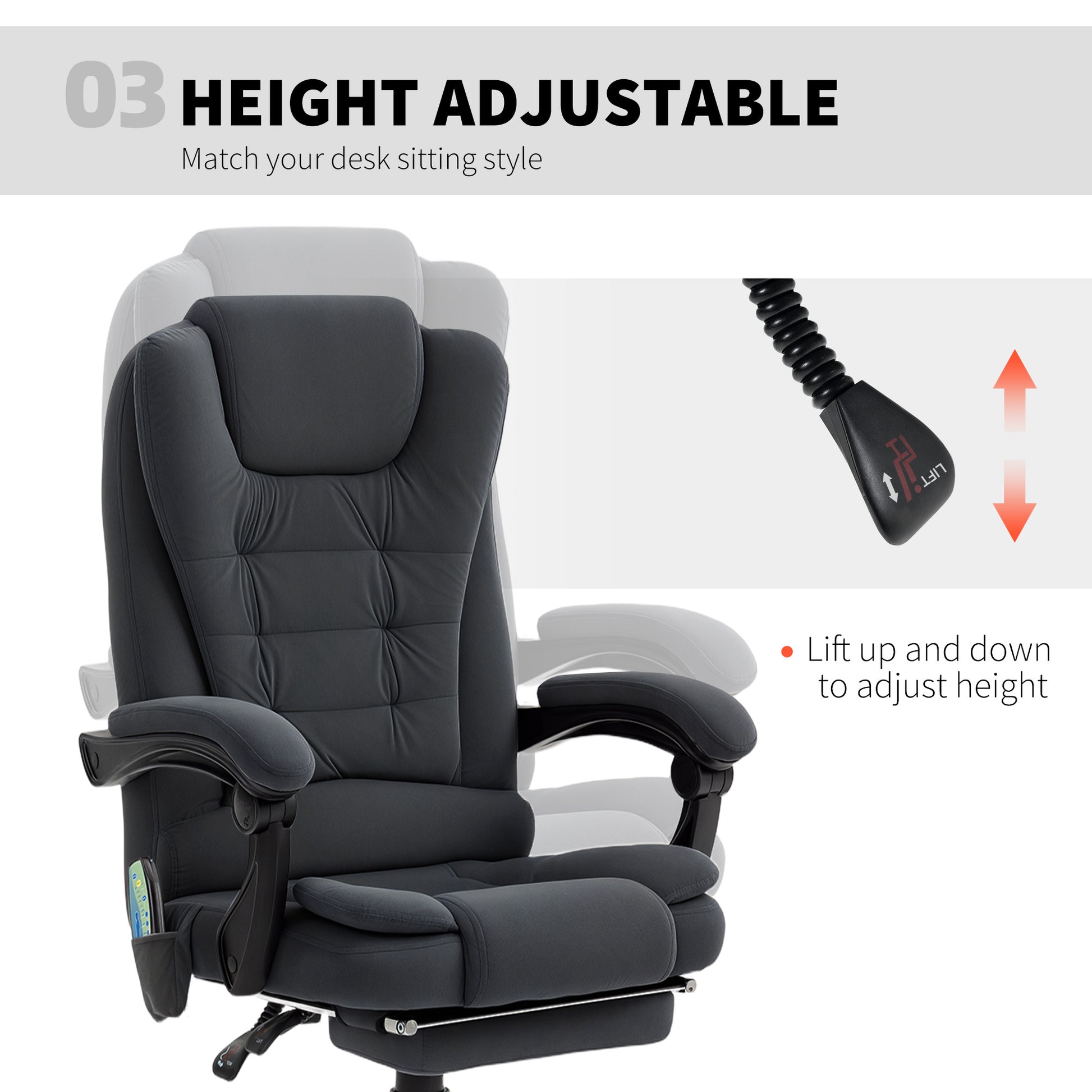 7-Point Vibrating Massage Office Chair with Footrest - Black-DECOROLALA