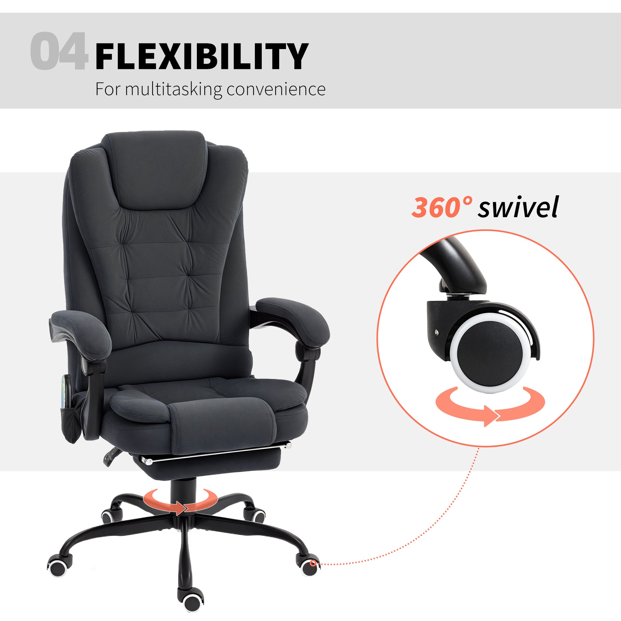 7-Point Vibrating Massage Office Chair with Footrest - Black-DECOROLALA