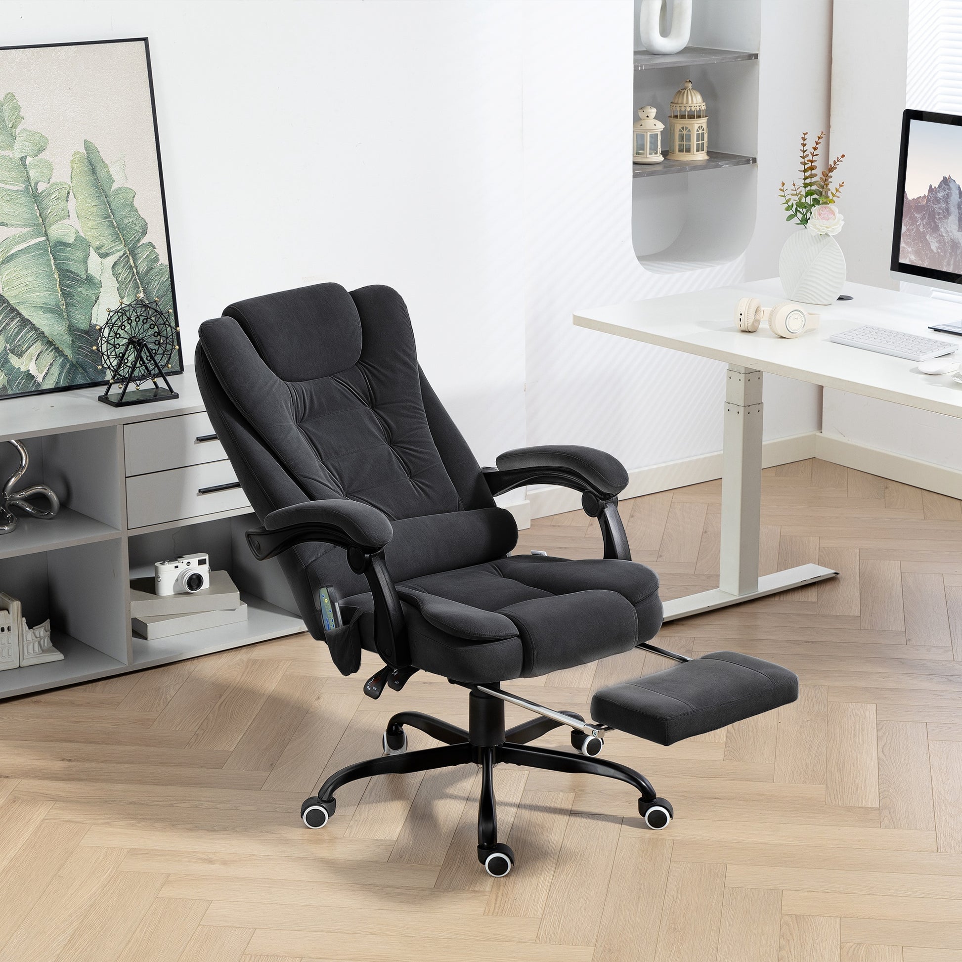 7-Point Vibrating Massage Office Chair with Footrest - Black-DECOROLALA