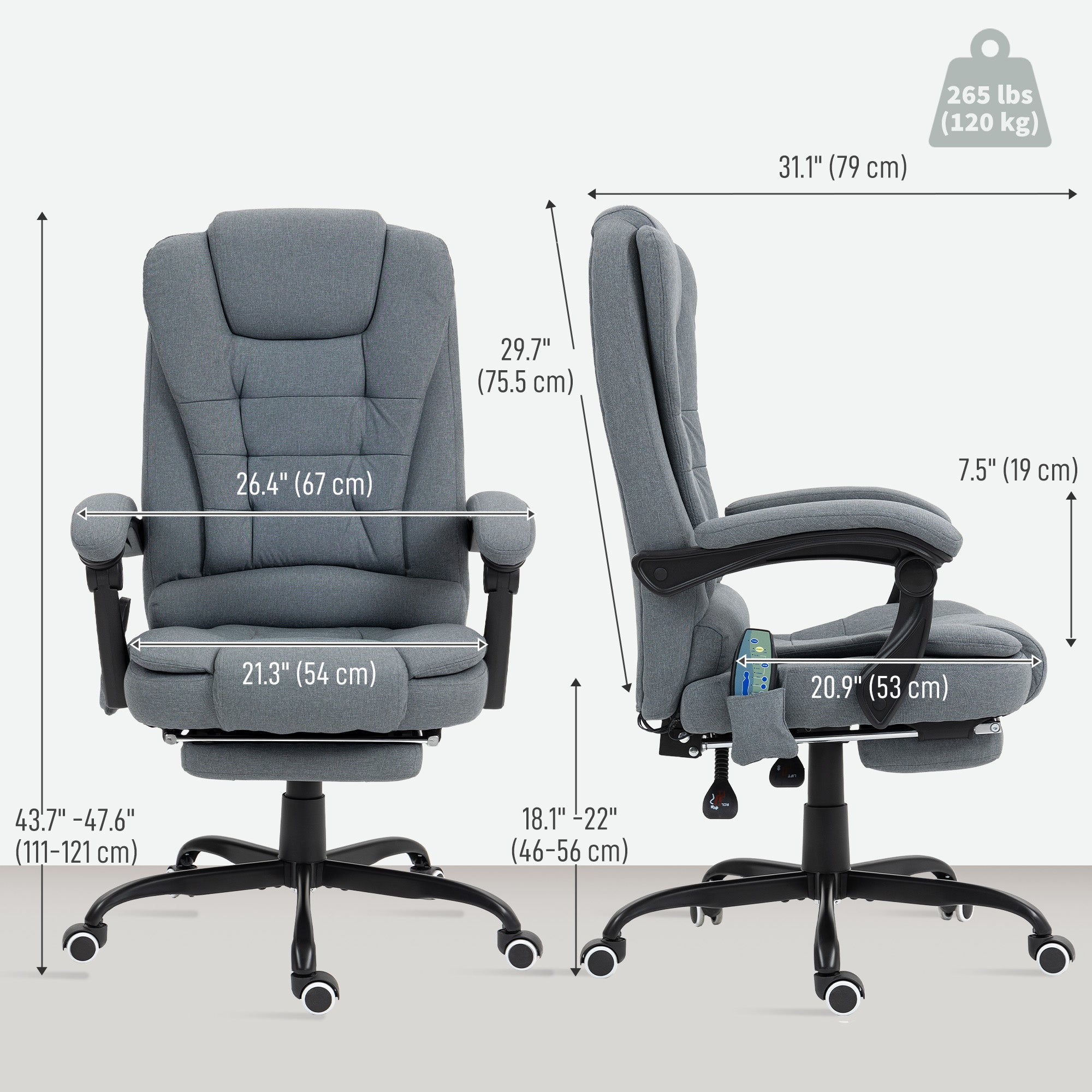 7-Point Vibrating Massage Office Chair with Footrest - Grey-DECOROLALA
