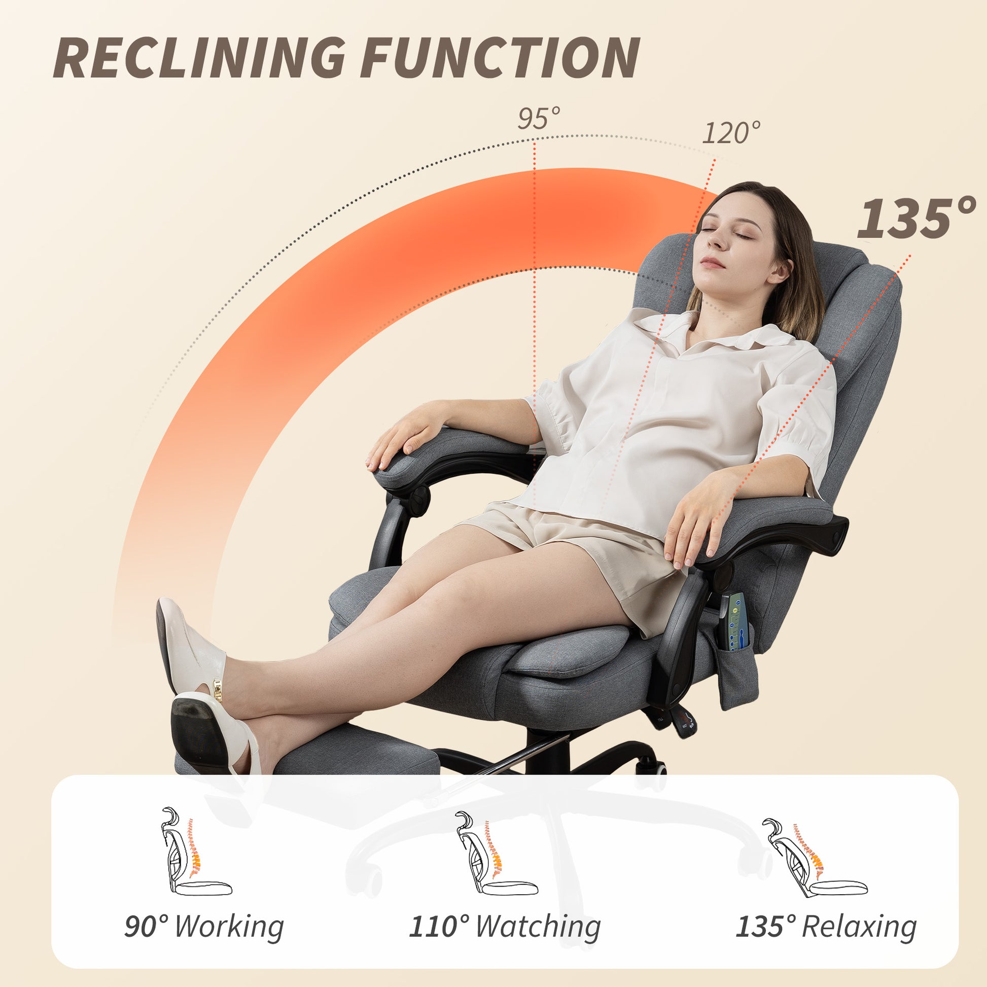 7-Point Vibrating Massage Office Chair with Footrest - Grey-DECOROLALA