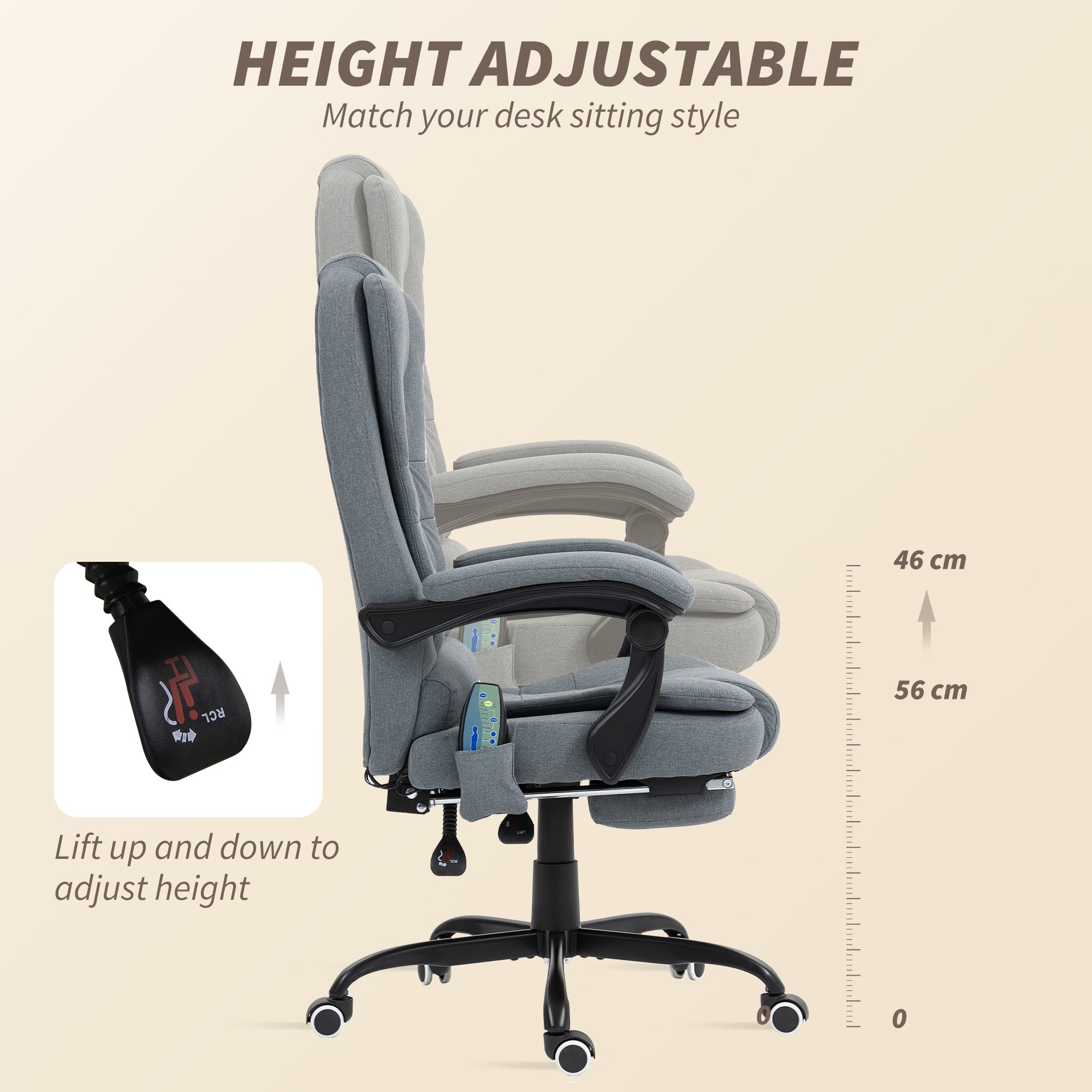 7-Point Vibrating Massage Office Chair with Footrest - Grey-DECOROLALA