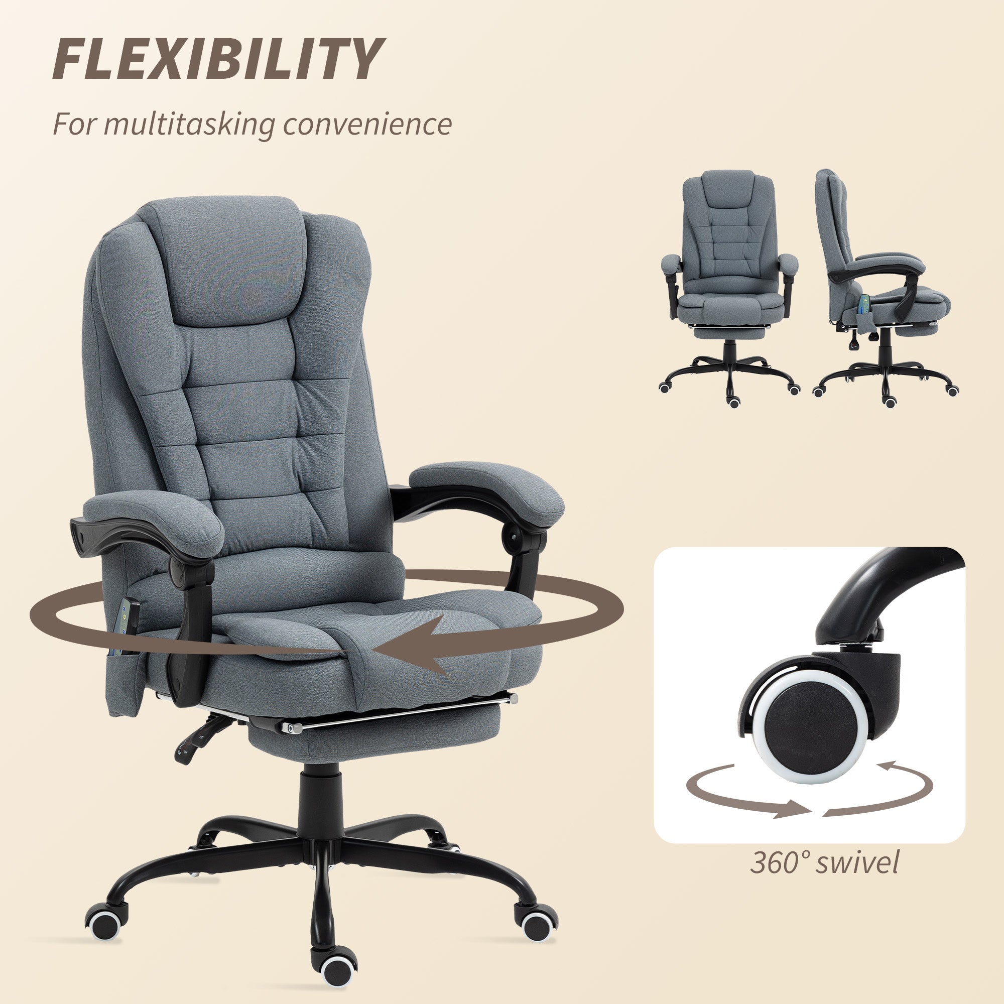 7-Point Vibrating Massage Office Chair with Footrest - Grey-DECOROLALA