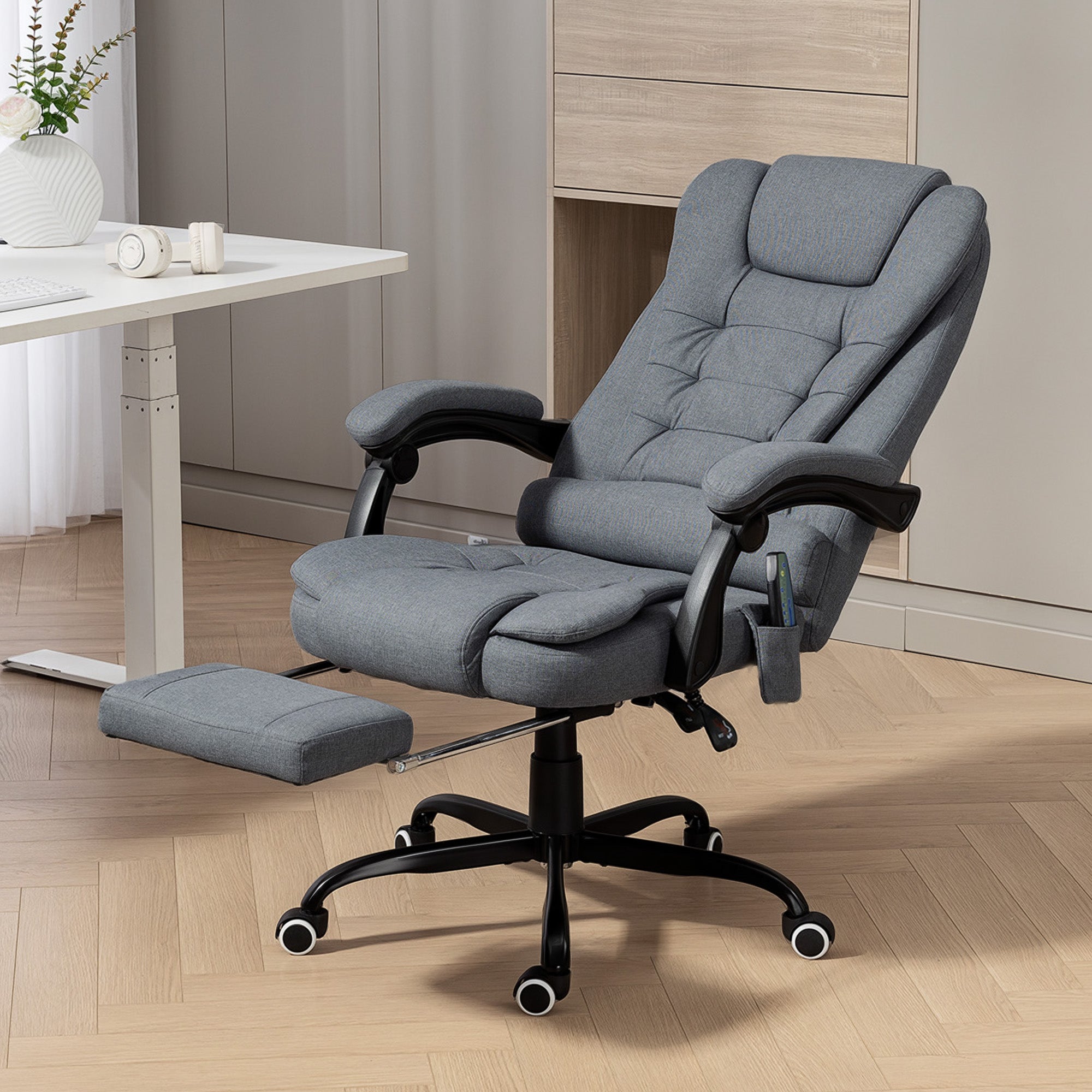 7-Point Vibrating Massage Office Chair with Footrest - Grey-DECOROLALA