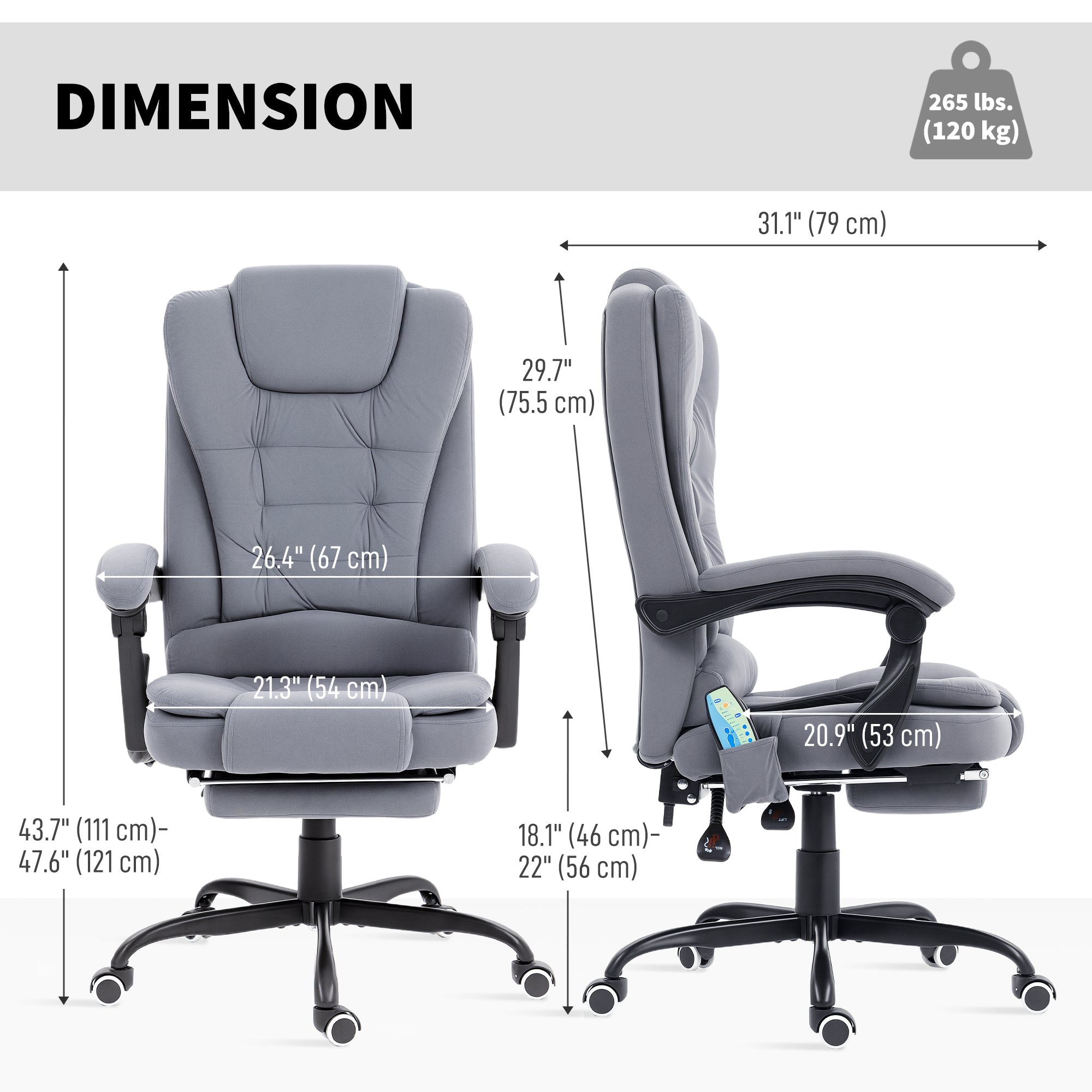 7-Point Vibrating Massage Office Chair with Footrest - Grey-Office Products > Office Furniture > Office Chairs > Massage Chairs-DECOROLALA