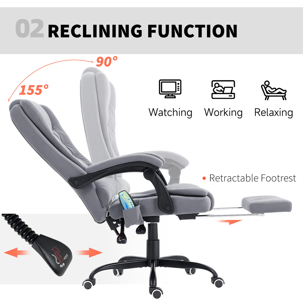 7-Point Vibrating Massage Office Chair with Footrest - Grey-Office Products > Office Furniture > Office Chairs > Massage Chairs-DECOROLALA
