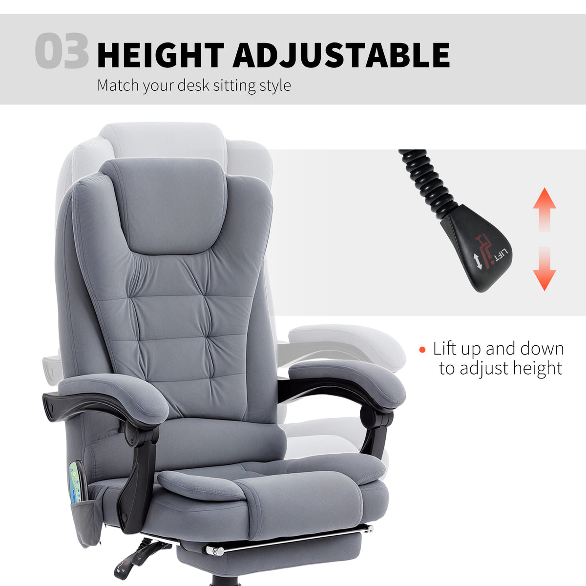 7-Point Vibrating Massage Office Chair with Footrest - Grey-Office Products > Office Furniture > Office Chairs > Massage Chairs-DECOROLALA