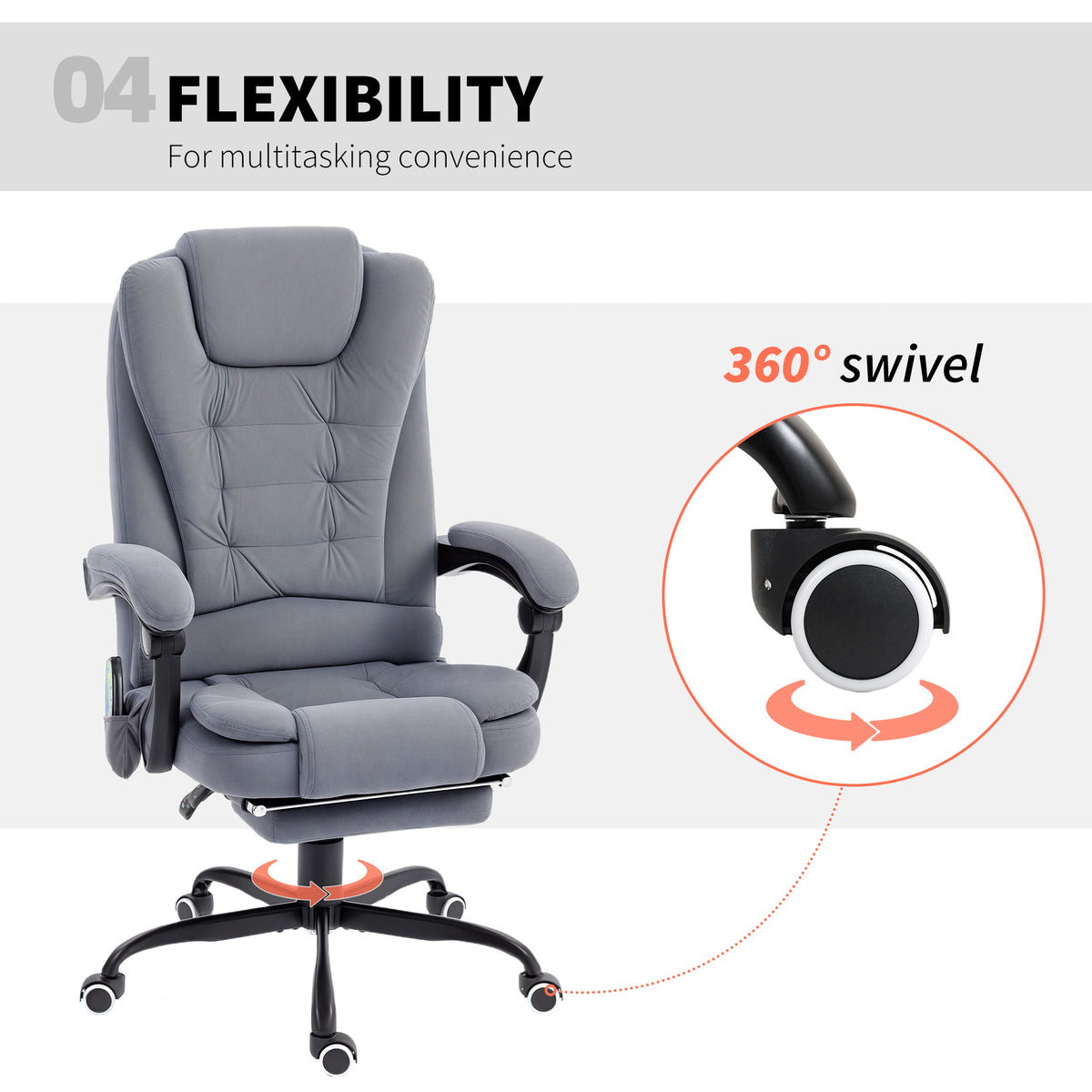 7-Point Vibrating Massage Office Chair with Footrest - Grey-Office Products > Office Furniture > Office Chairs > Massage Chairs-DECOROLALA