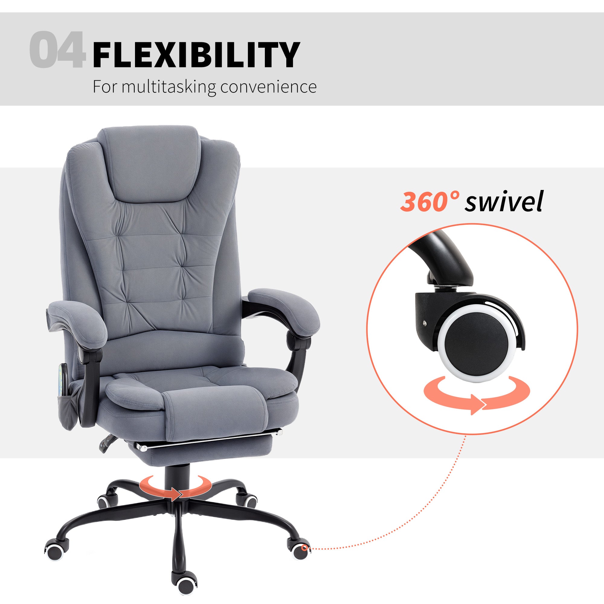 7-Point Vibrating Massage Office Chair with Footrest - Grey-Office Products > Office Furniture > Office Chairs > Massage Chairs-DECOROLALA