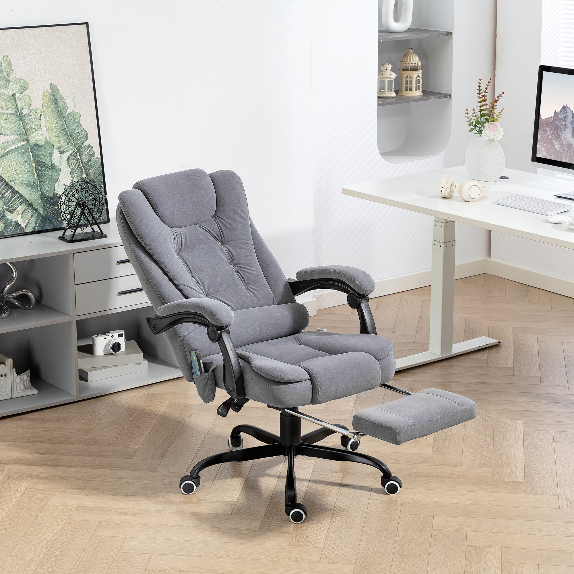 7-Point Vibrating Massage Office Chair with Footrest - Grey-Office Products > Office Furniture > Office Chairs > Massage Chairs-DECOROLALA