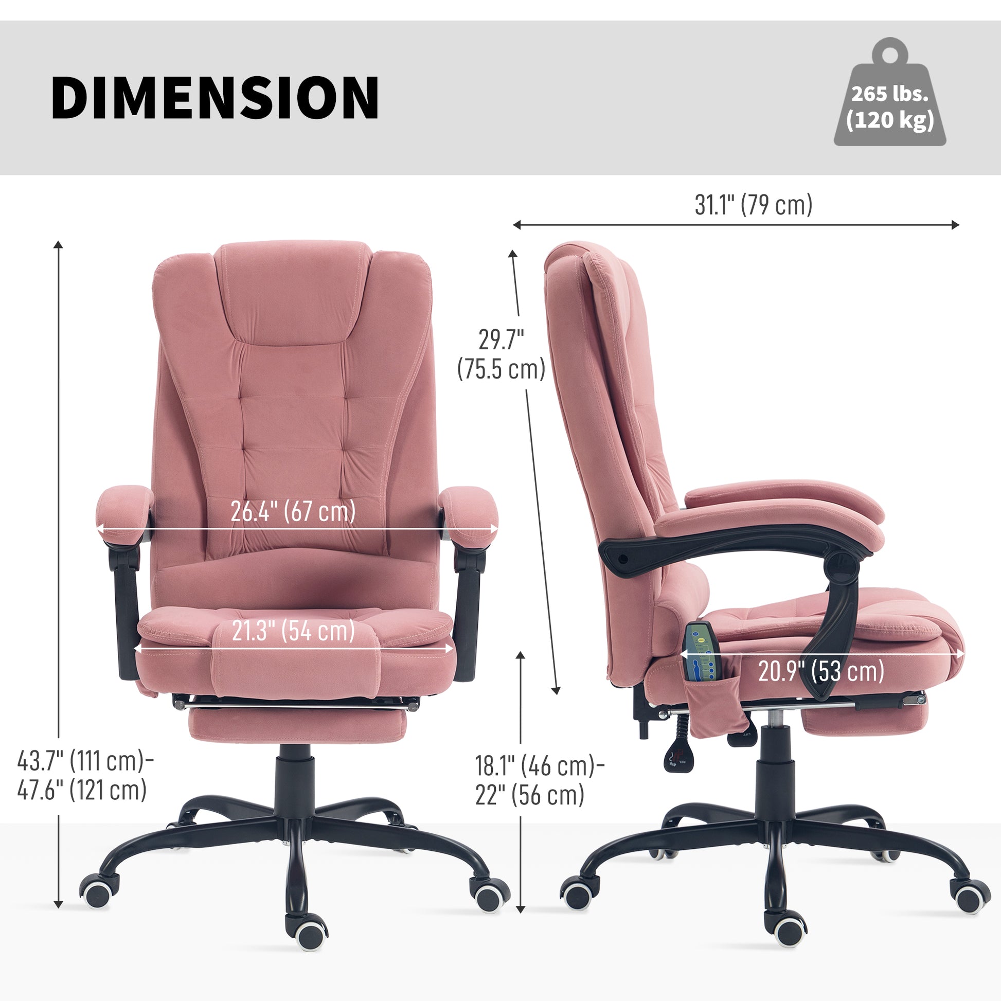7-Point Vibrating Massage Office Chair with Footrest - Pink-DECOROLALA