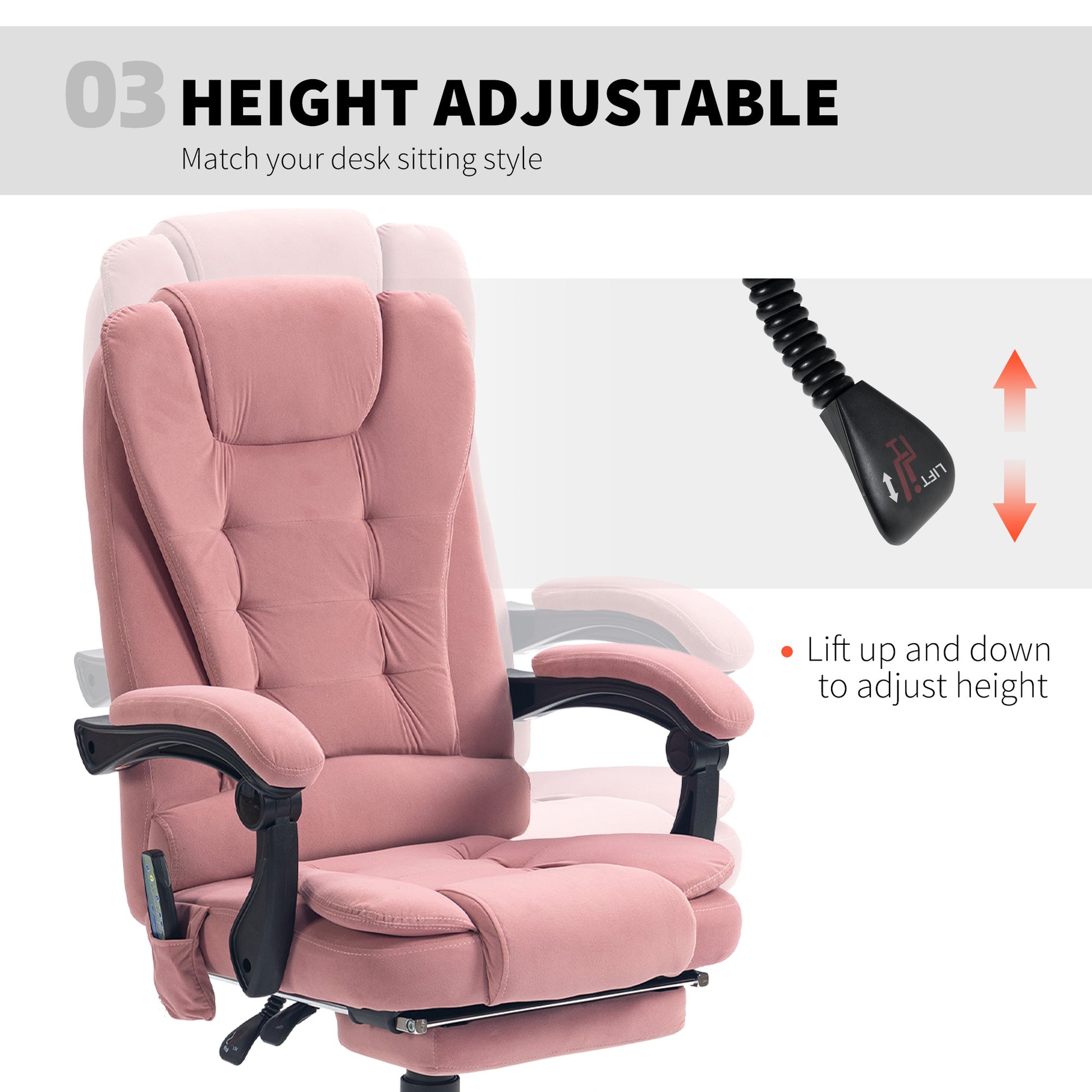 7-Point Vibrating Massage Office Chair with Footrest - Pink-DECOROLALA