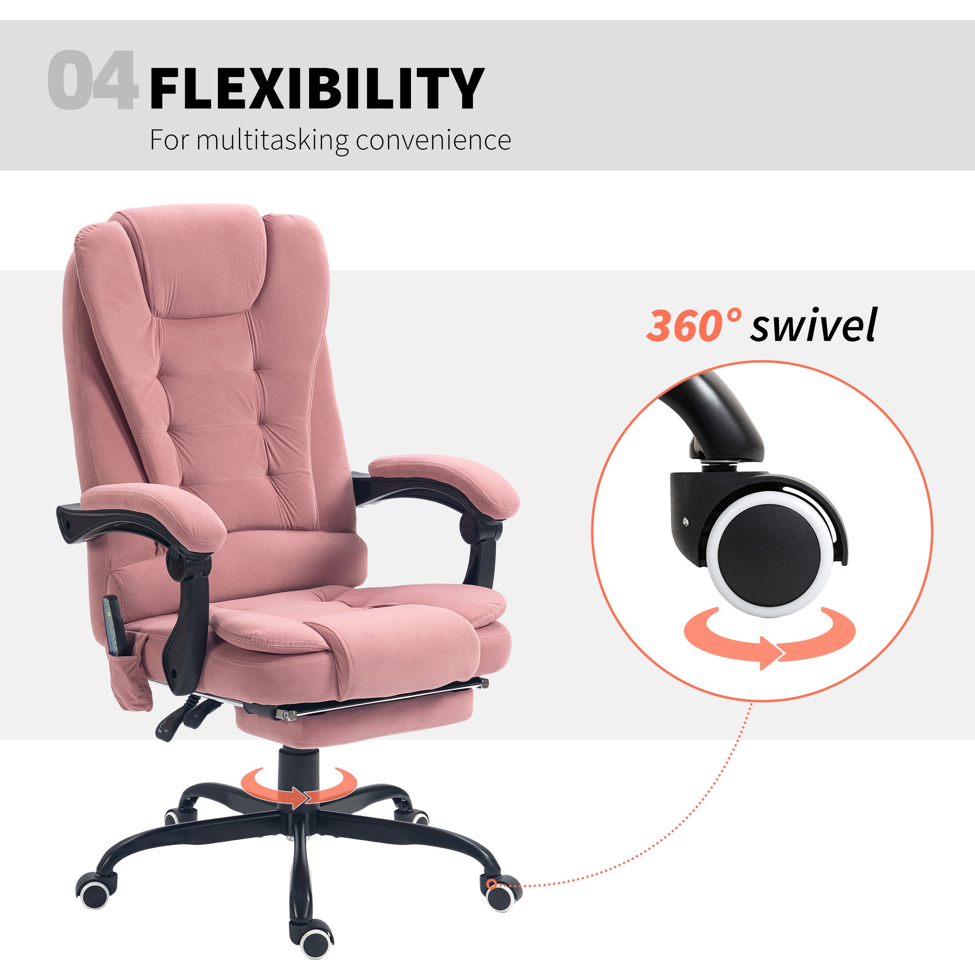 7-Point Vibrating Massage Office Chair with Footrest - Pink-DECOROLALA