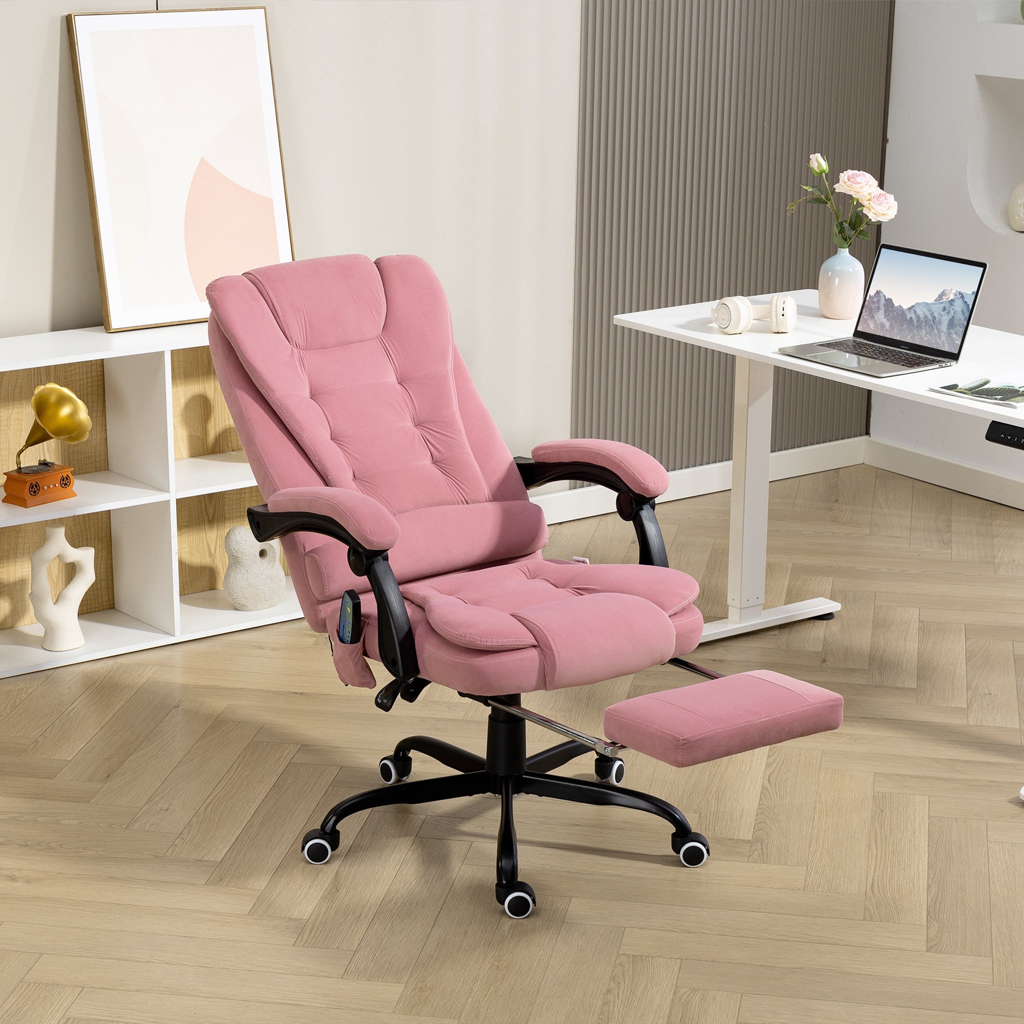 7-Point Vibrating Massage Office Chair with Footrest - Pink-DECOROLALA