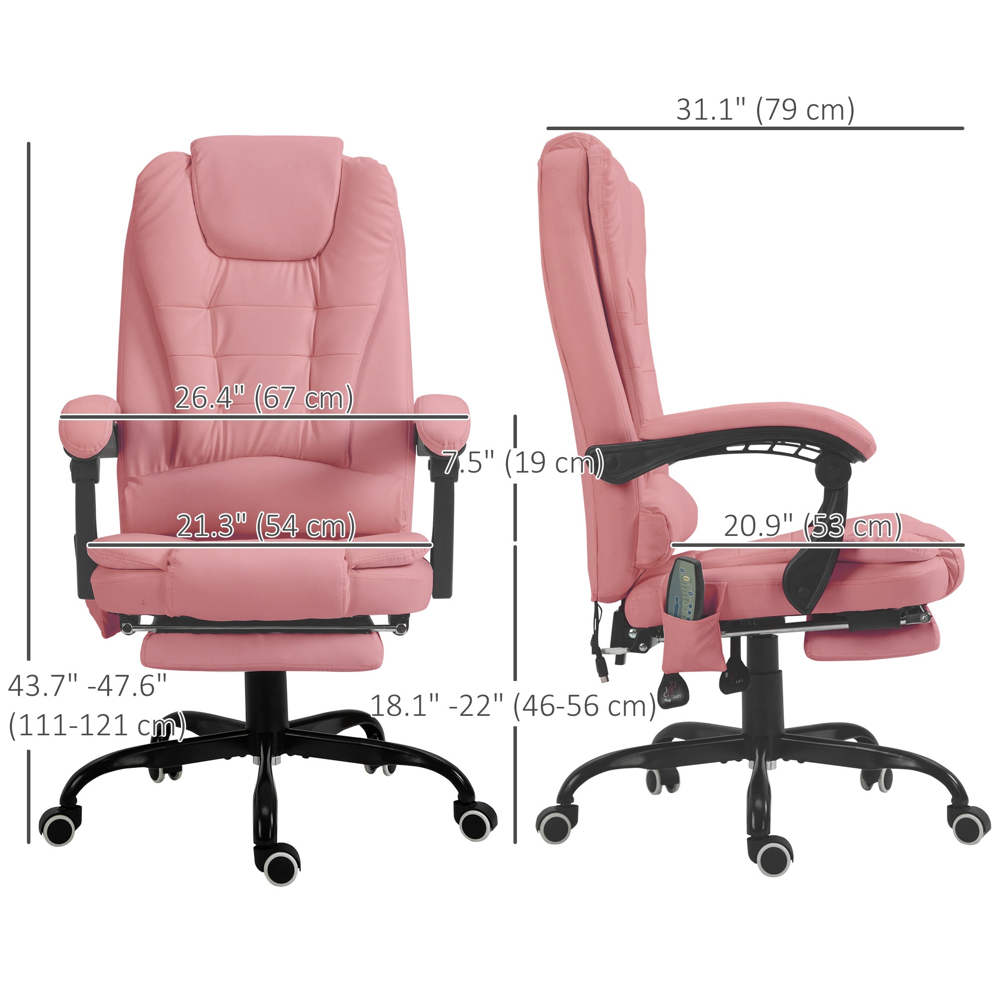 7-Point Vibrating Massage Office Chair with Footrest - Pink-Office Products > Office Furniture > Office Chairs > Massage Chairs-DECOROLALA