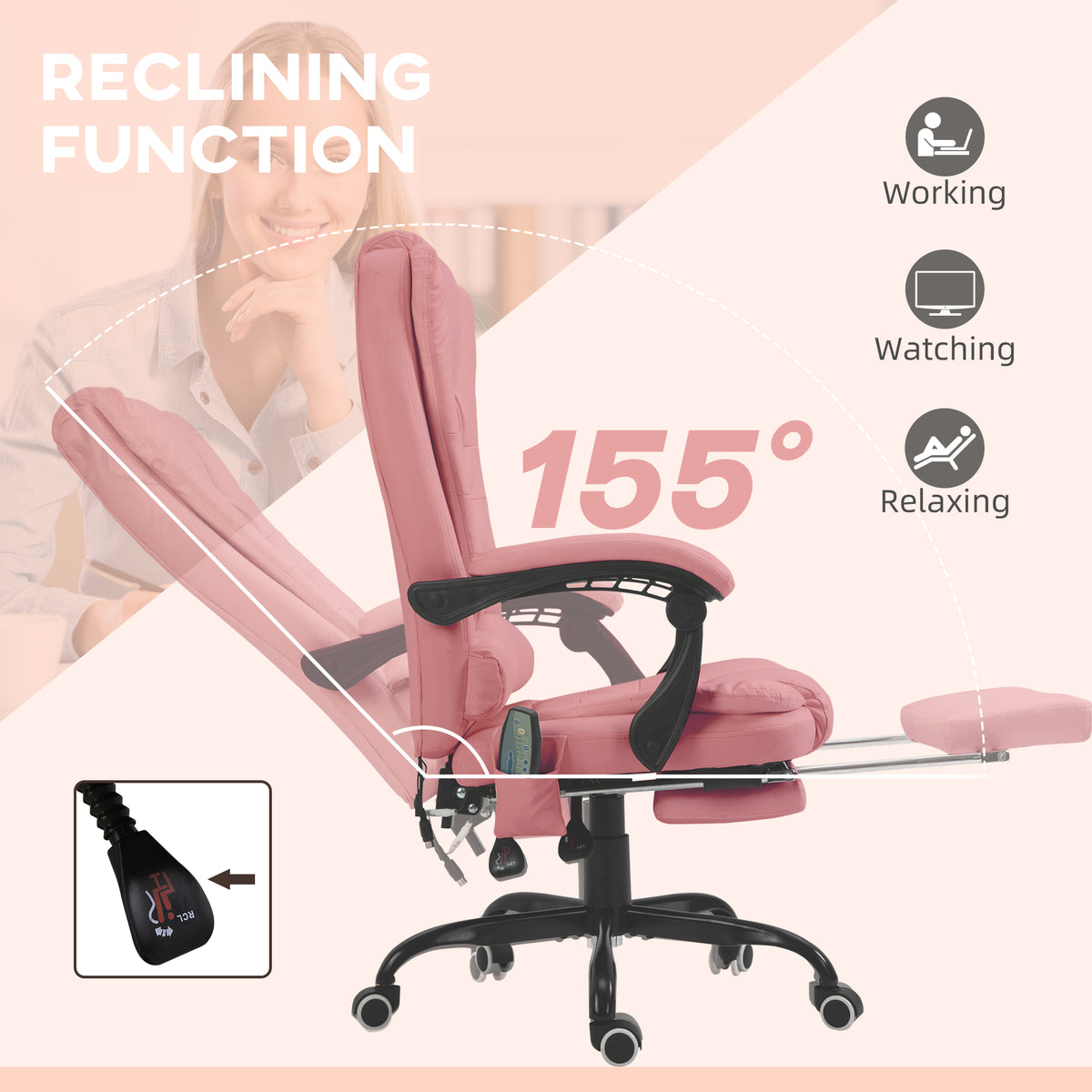 7-Point Vibrating Massage Office Chair with Footrest - Pink-Office Products > Office Furniture > Office Chairs > Massage Chairs-DECOROLALA