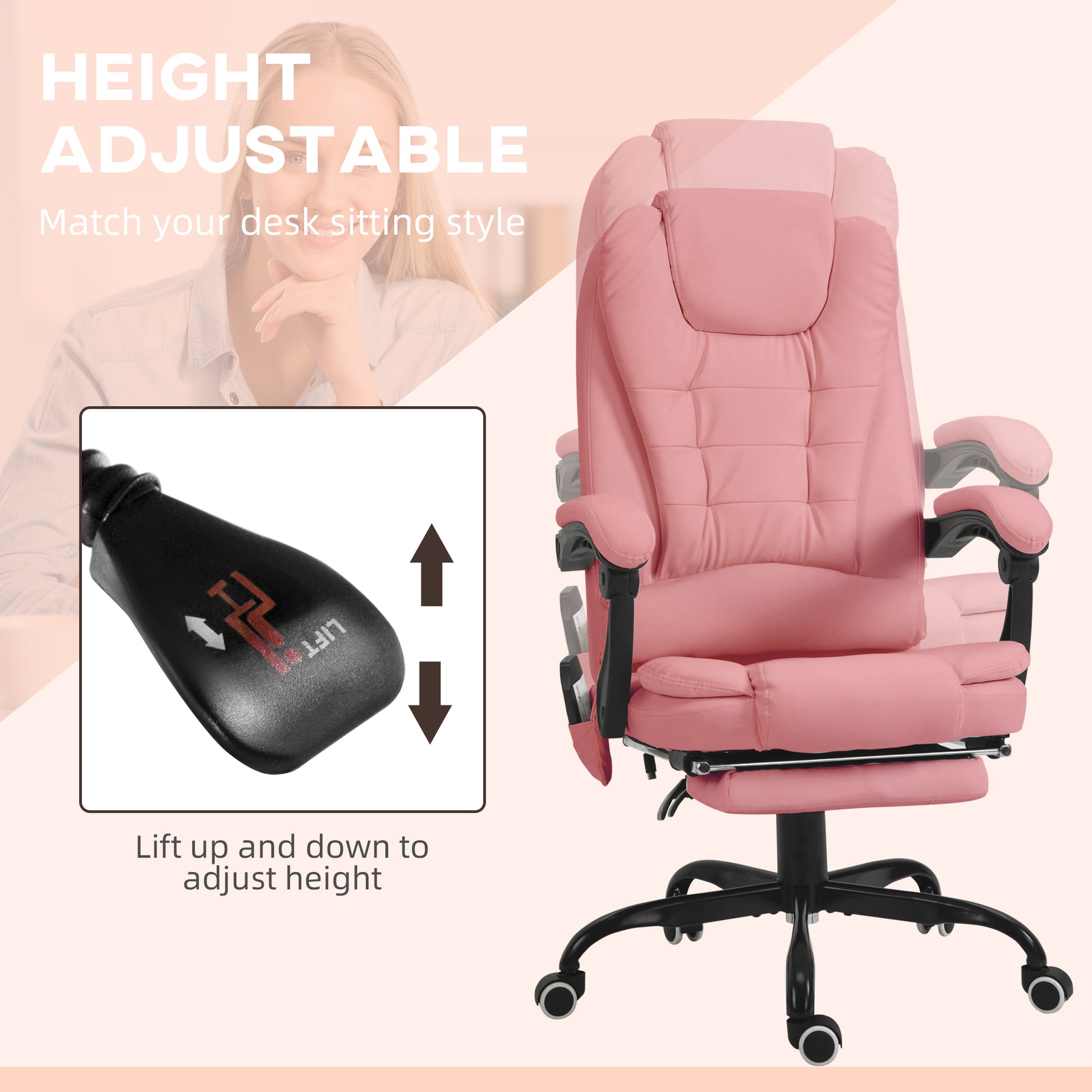 7-Point Vibrating Massage Office Chair with Footrest - Pink-Office Products > Office Furniture > Office Chairs > Massage Chairs-DECOROLALA
