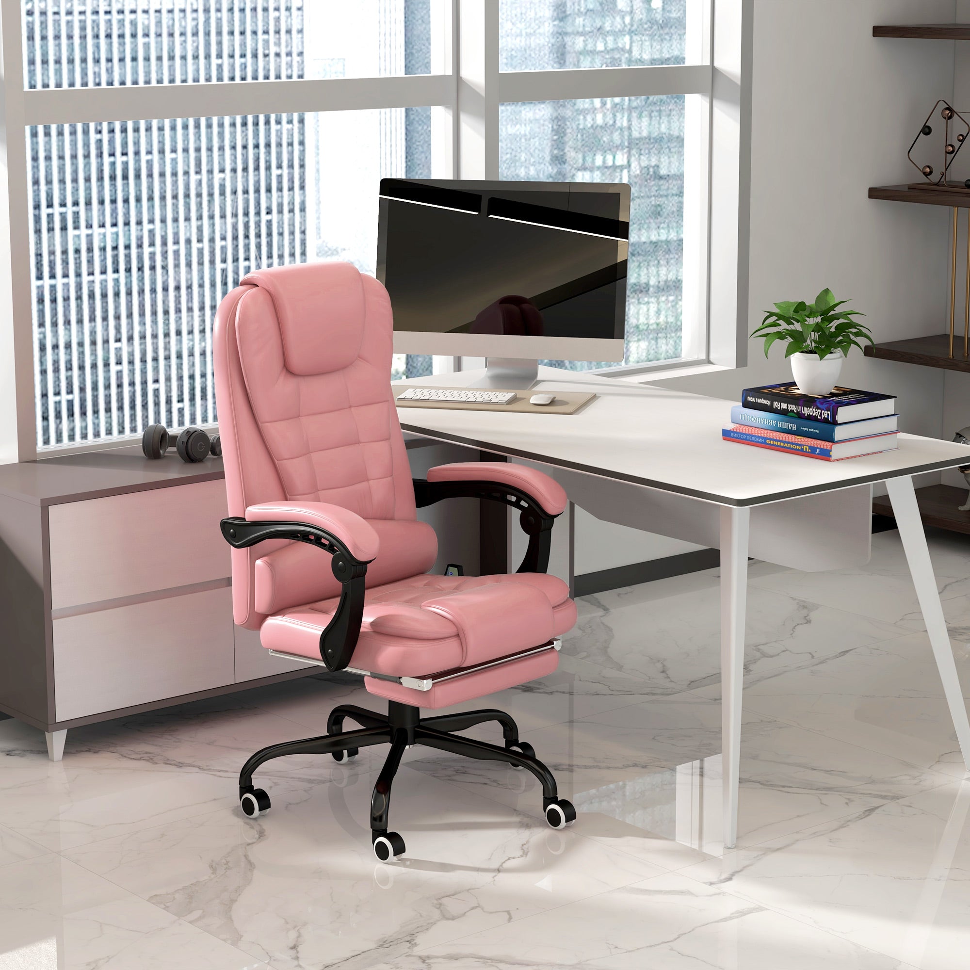 7-Point Vibrating Massage Office Chair with Footrest - Pink-Office Products > Office Furniture > Office Chairs > Massage Chairs-DECOROLALA