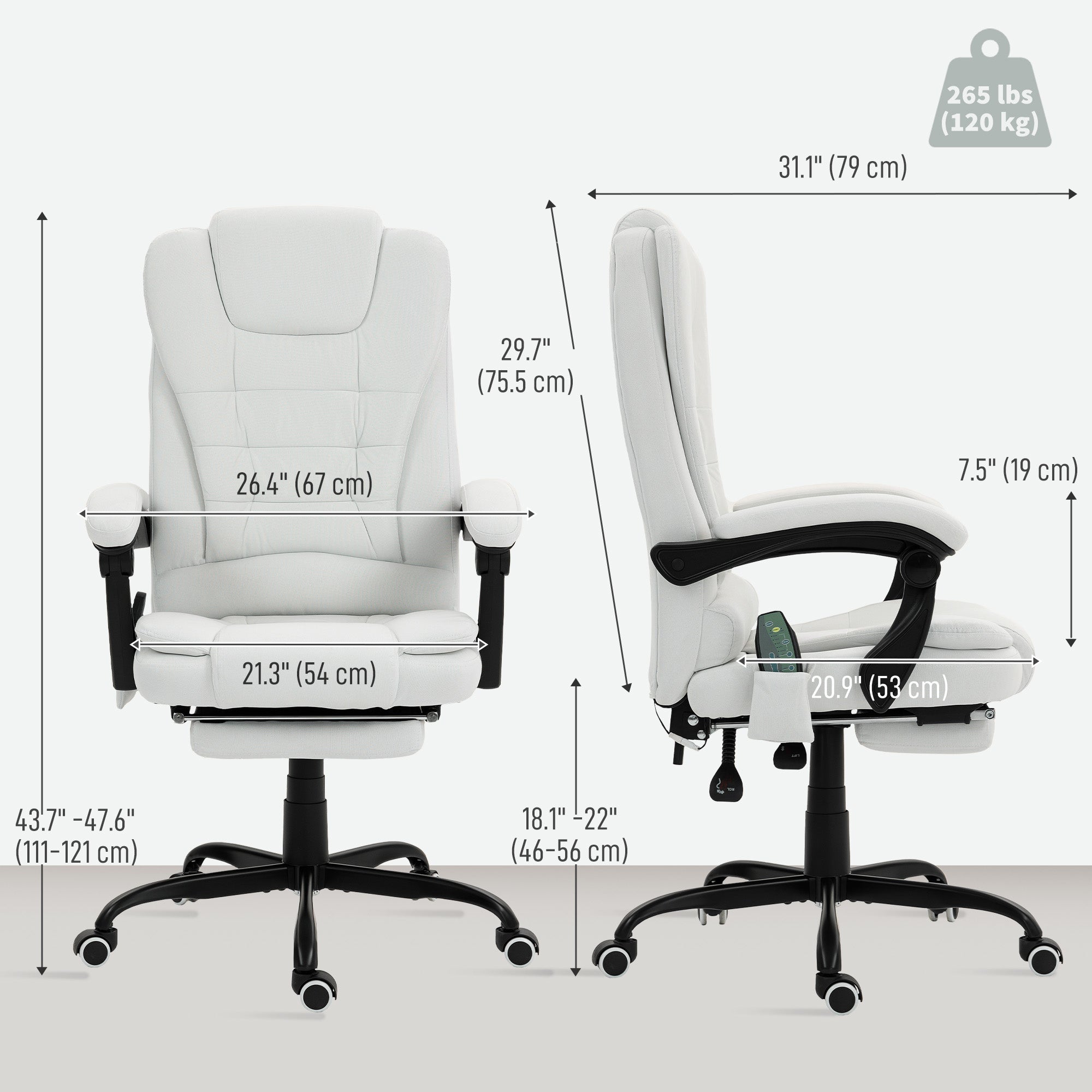 7-Point Vibrating Massage Office Chair with Footrest - White-DECOROLALA
