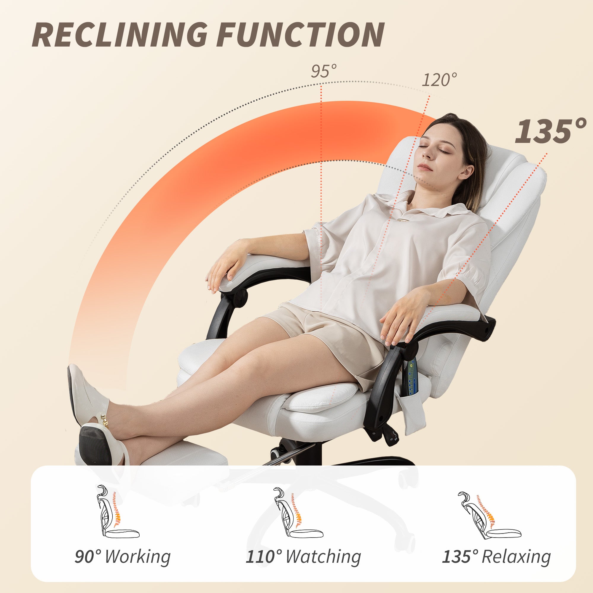 7-Point Vibrating Massage Office Chair with Footrest - White-DECOROLALA