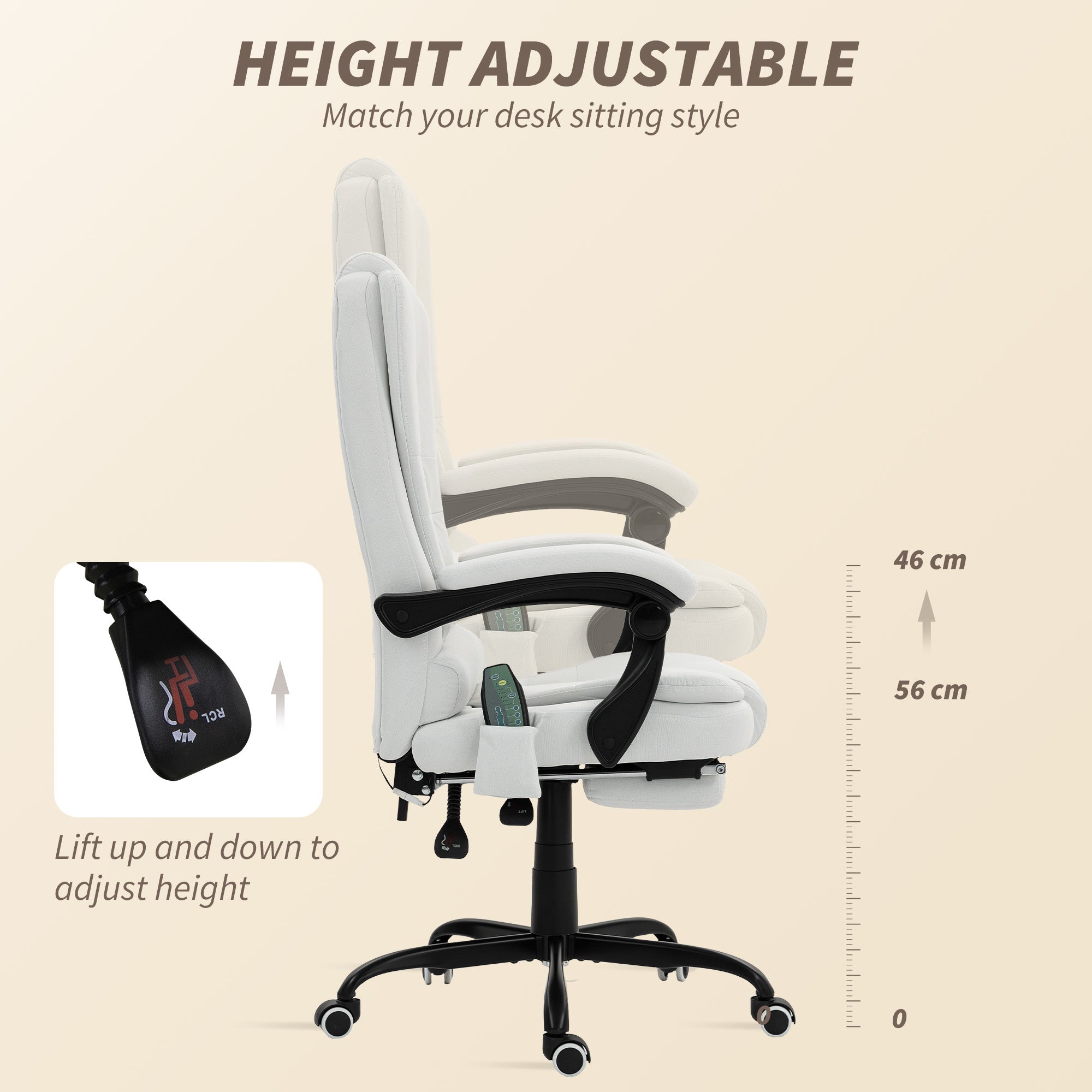 7-Point Vibrating Massage Office Chair with Footrest - White-DECOROLALA