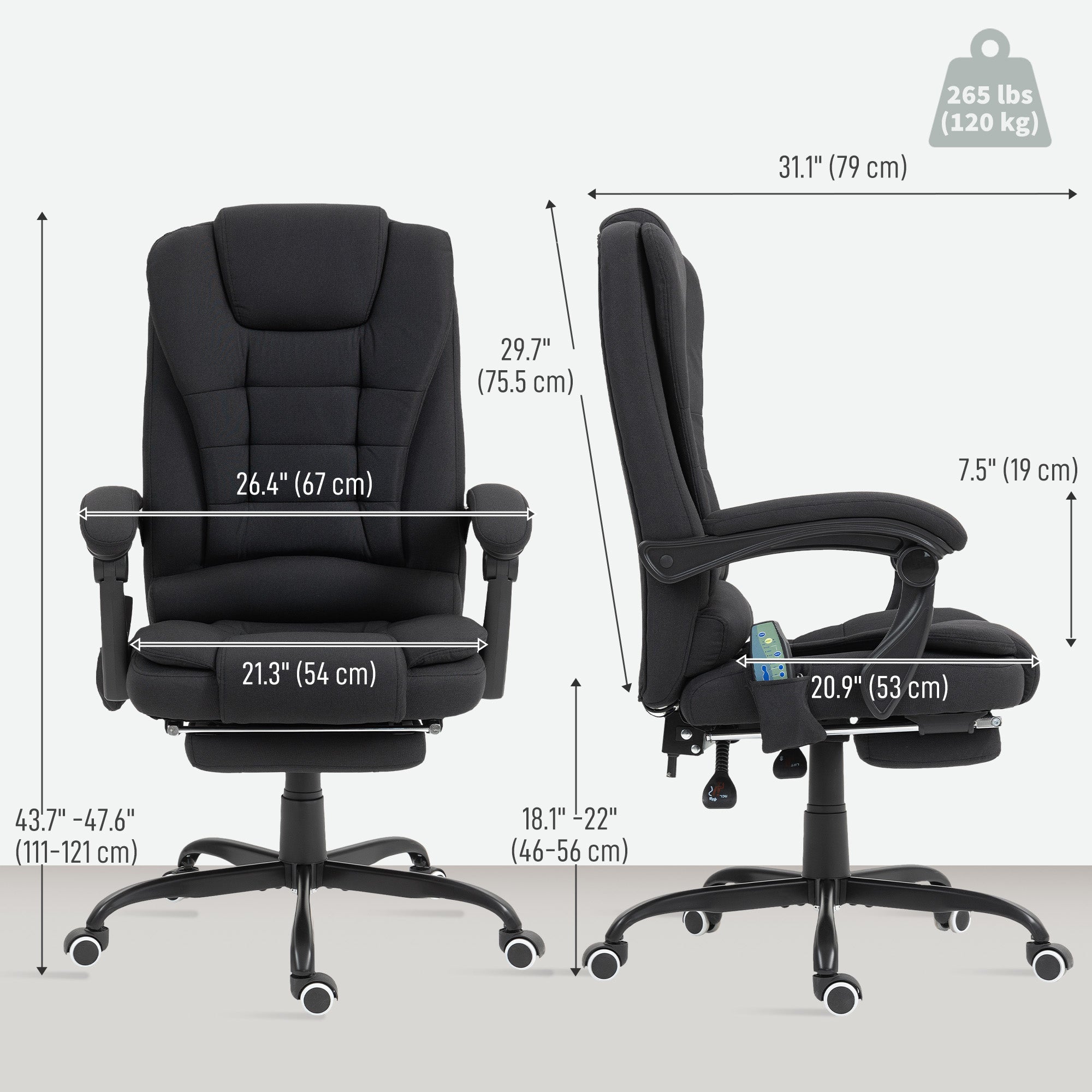 7-Point Vibrating Massage Reclining Office Chair with Footrest - Black-DECOROLALA