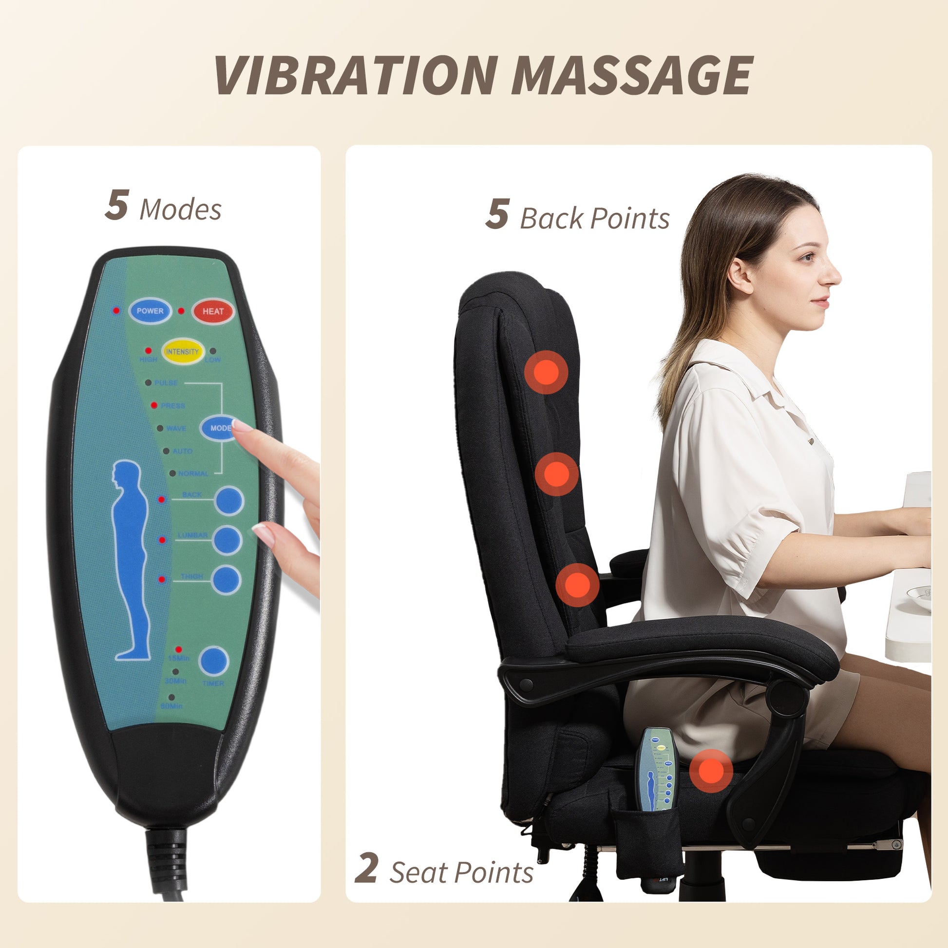 7-Point Vibrating Massage Reclining Office Chair with Footrest - Black-DECOROLALA