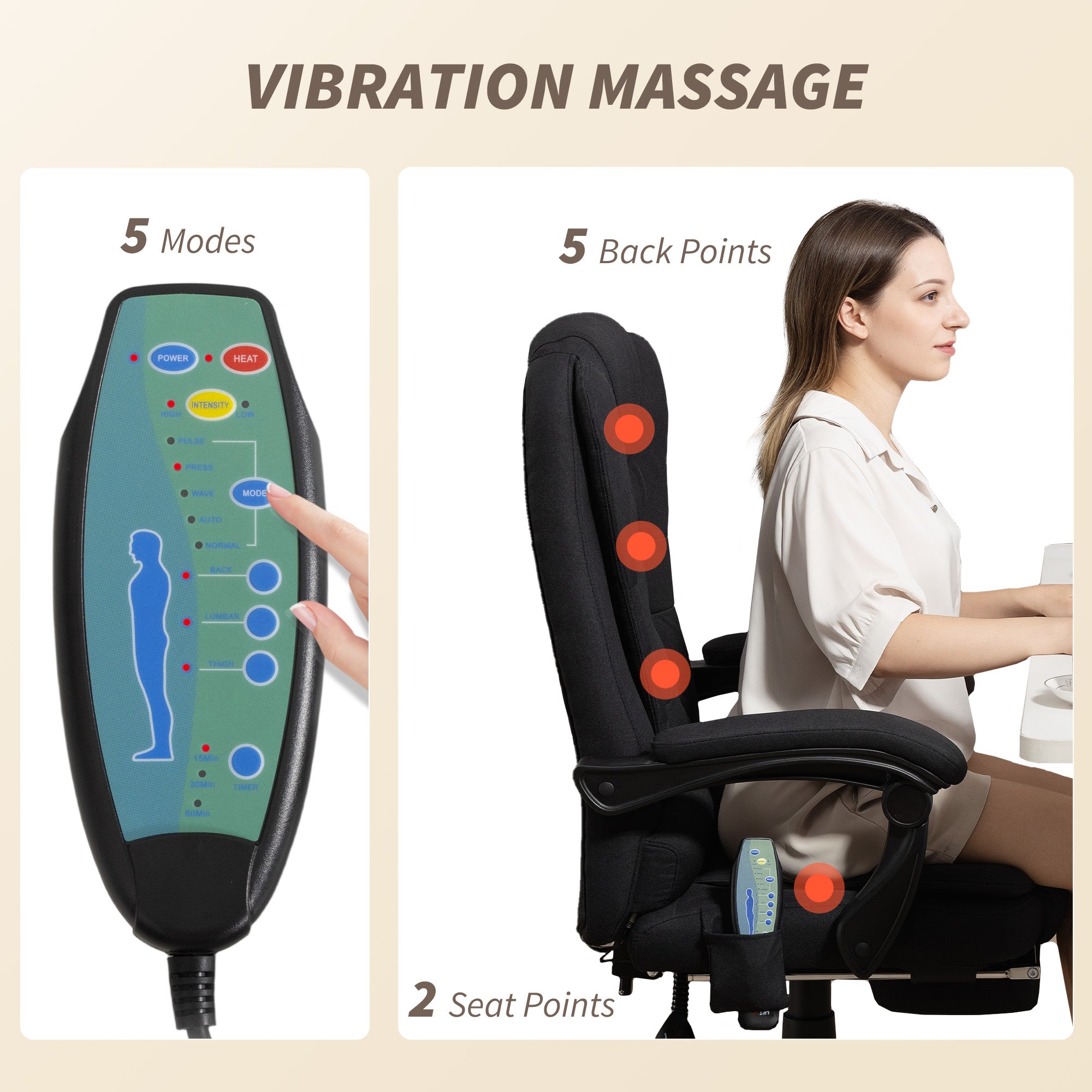 7-Point Vibrating Massage Reclining Office Chair with Footrest - Black-DECOROLALA
